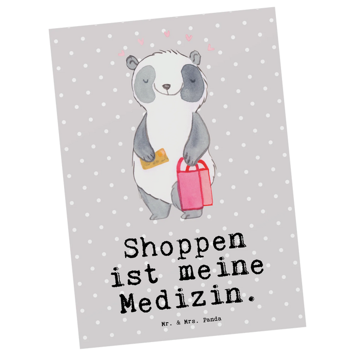Postkarte Panda Shopping