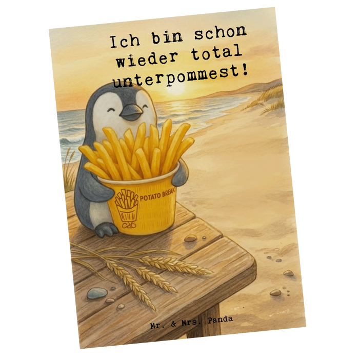Postkarte Pinguin Pommes Eimer Design