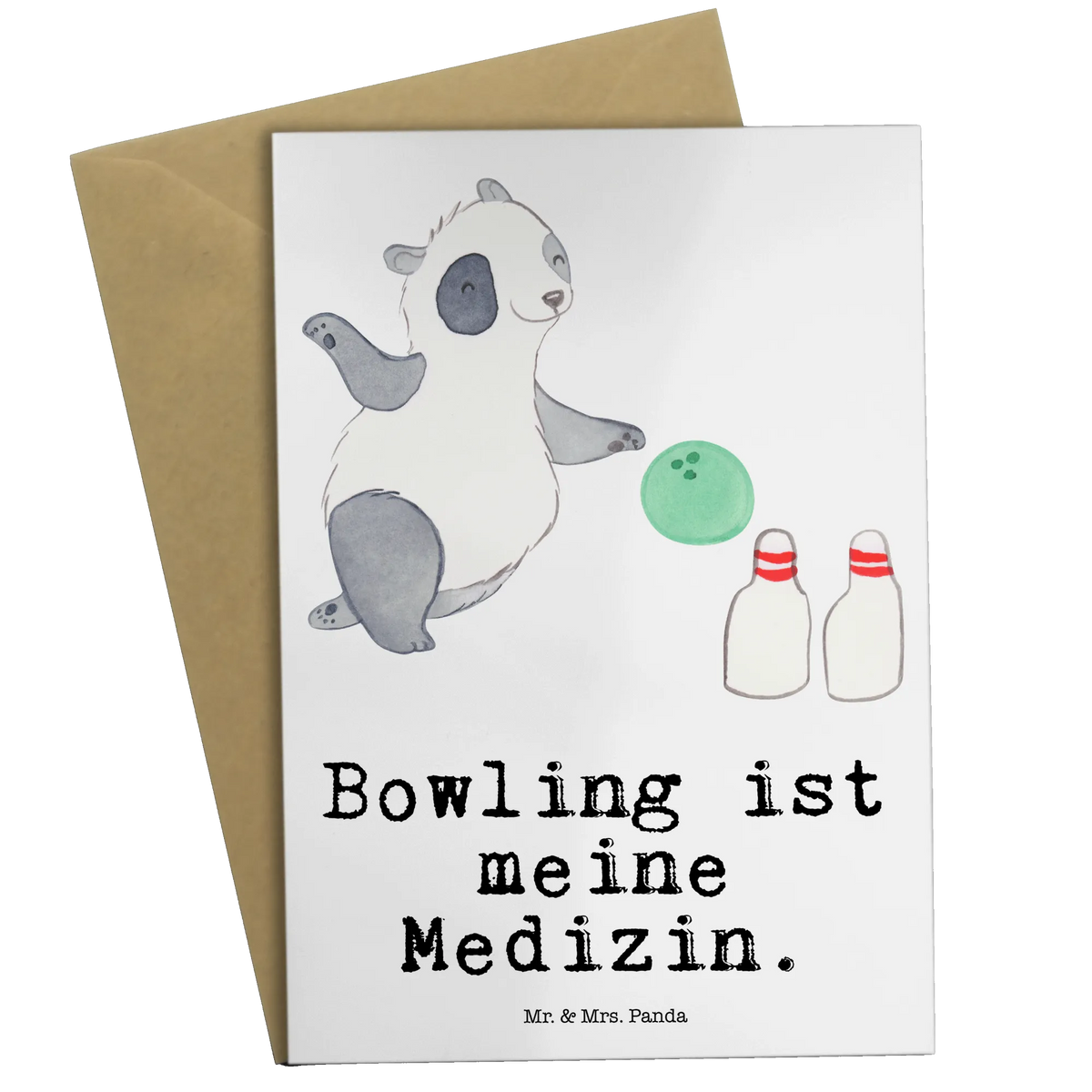 Greetings card panda bowling greeting card, folding card, invitation card, wedding card, birthday card, Gift, sport, hobby, giving, thank you, award, profit, athlete, Bowling, Go Bowling, Bowling Center