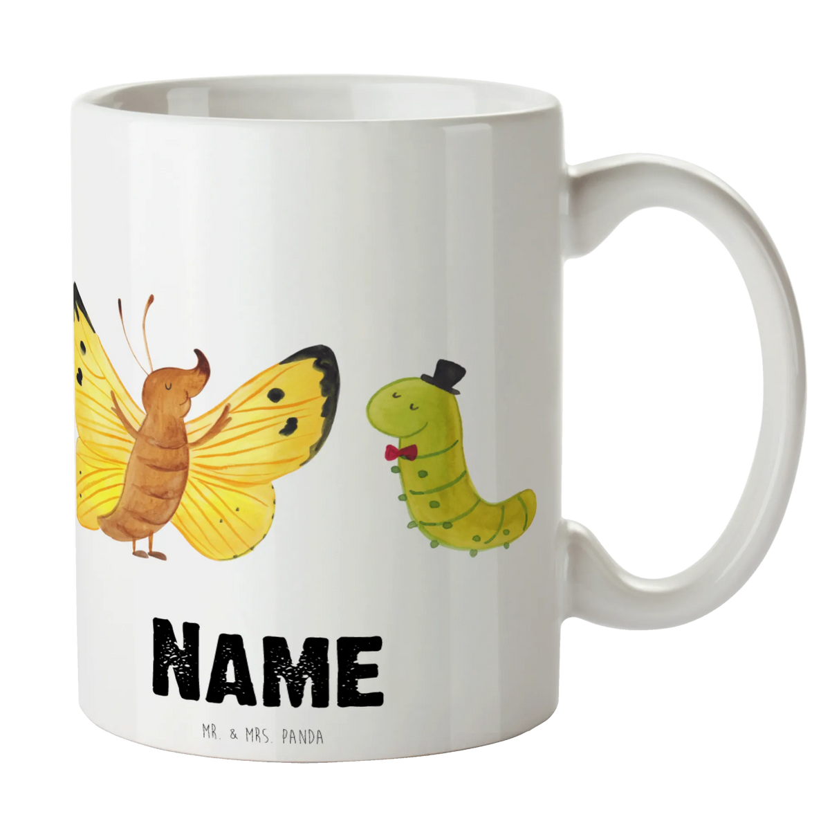 Personalised cup Caterpillar butterfly small animals, cute, funny, cute animal motives, hand drawn, small world, funny sayings, good mood, happy, gifts, gift ideas, special gifts, animal lover, card, hat, growing up, cocoon, butterfly, Caterpillar, development, beauty, lemon butterfly