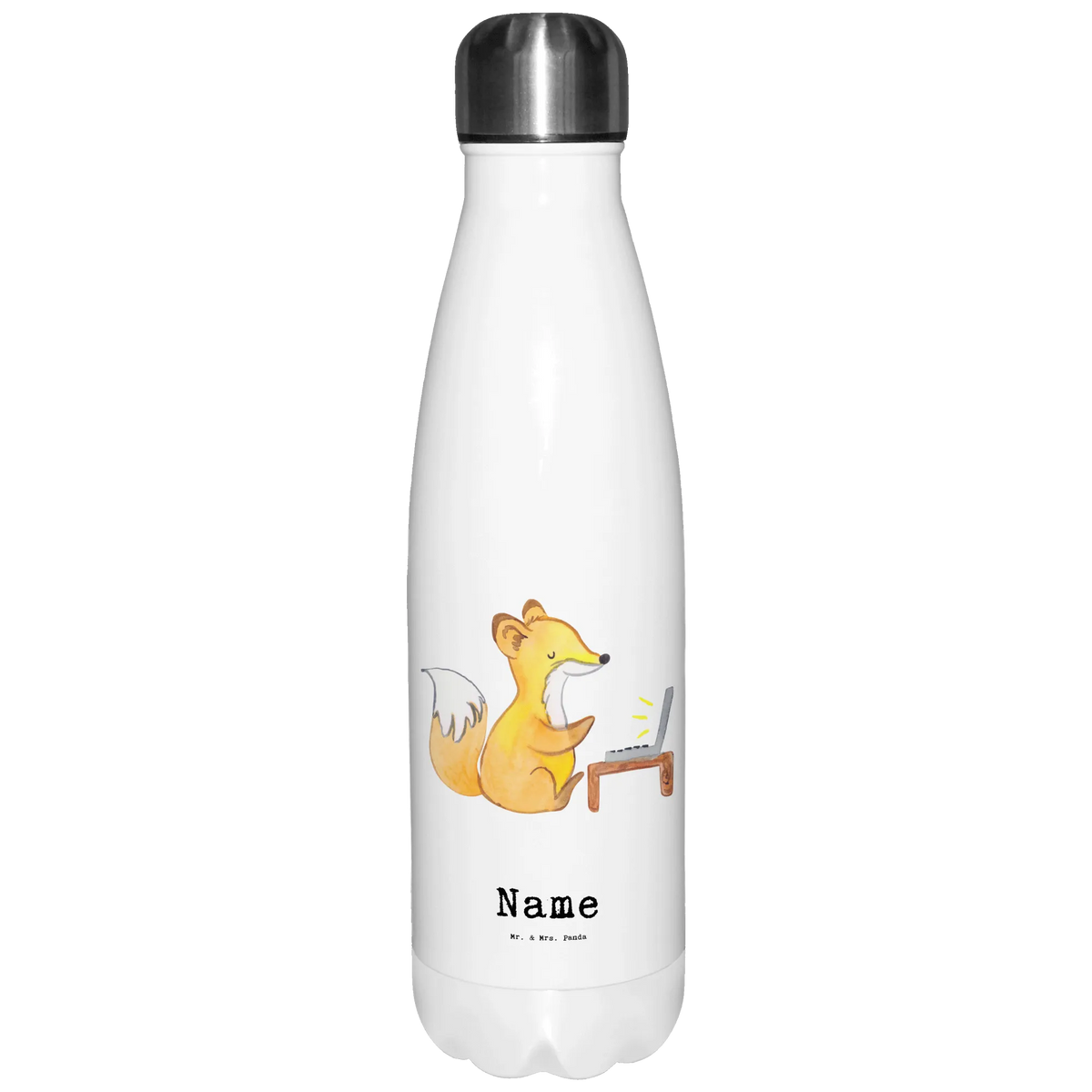 Personalised insulated bottle Fox Best seat neighbor in the world for, thank you, gift, giving, birthday, birthday present, gift idea, souvenir, make you happy, gift tip, seminar, chair neighbor, classmate, table neighbor, college, fellow student, neighbor, school, university, Seat neighbor