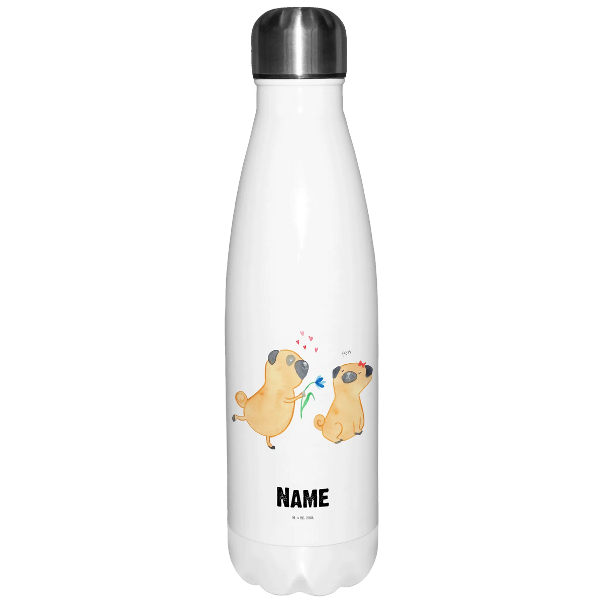 Personalised insulated bottle pug In love dog, mutt, hound, woof, dog mama, dog breed, love dogs, love for dogs, dog decorative items, bag with dog print, funny gifts for dog owners, what do you give a dog lover, Christmas gifts for dogs, gifts for dogs, dog sayings, dog love, love saying. Engaged, in love, gift friend, boob, Pug, partner, love