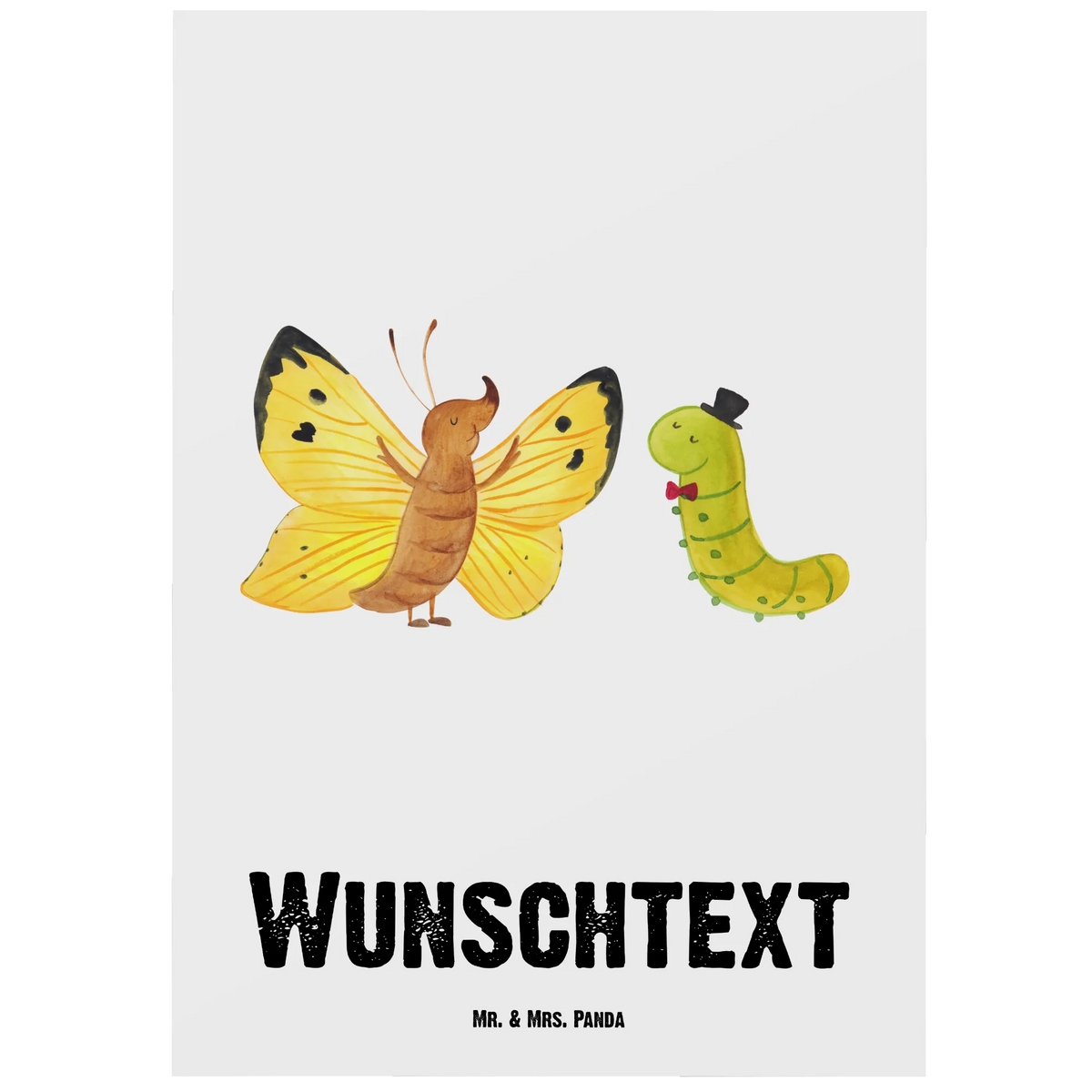 Personalised postcard Caterpillar butterfly small animals, cute, funny, cute animal motives, hand drawn, small world, funny sayings, good mood, happy, gifts, gift ideas, special gifts, animal lover, card, growing up, hat, beauty, lemon butterfly, cocoon, Caterpillar, butterfly, development