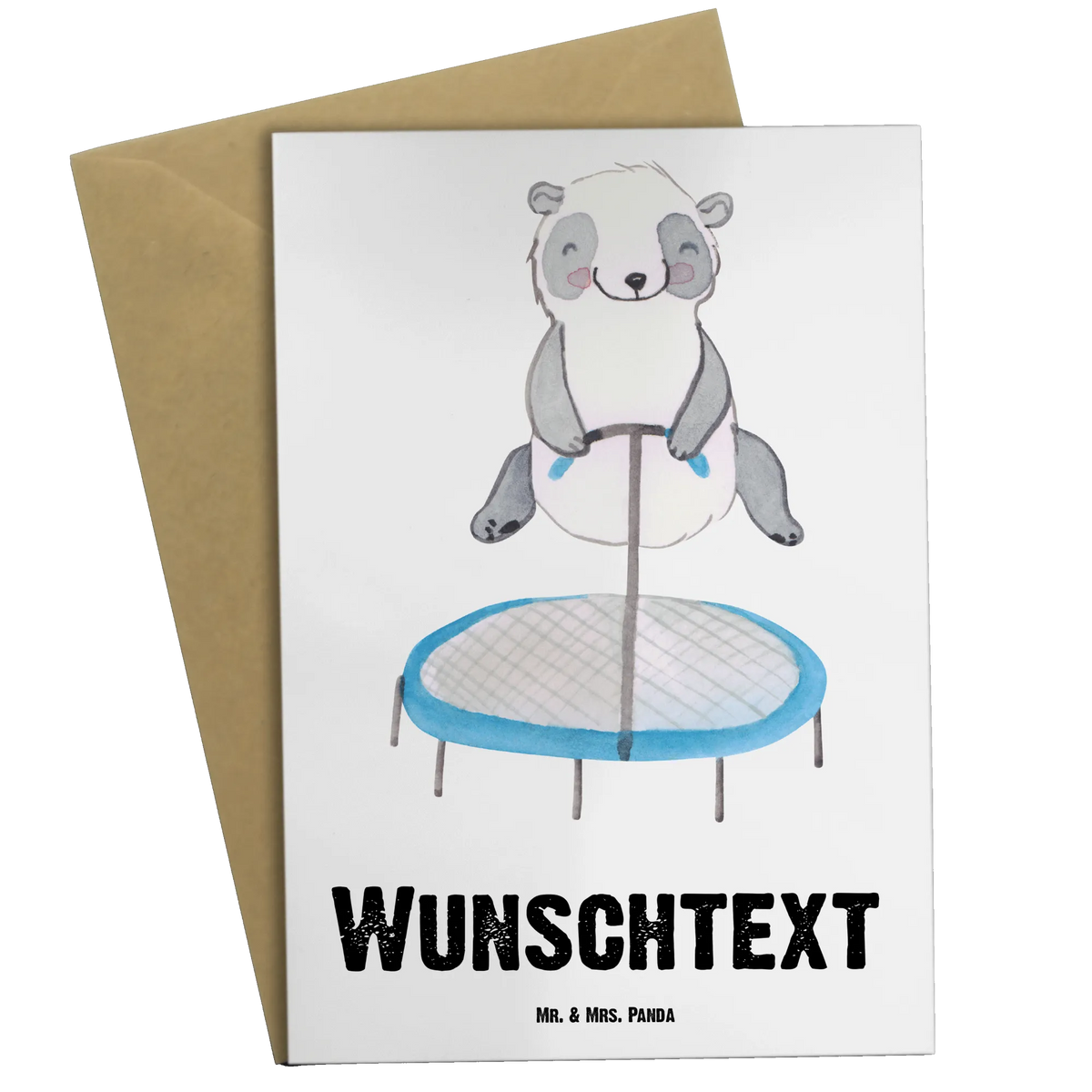 Personalised greetings card panda trampoline jumping Gift, sport, hobby, giving, thank you, award, profit, athlete, trampoline jumping, trampoline gymnastics, gym