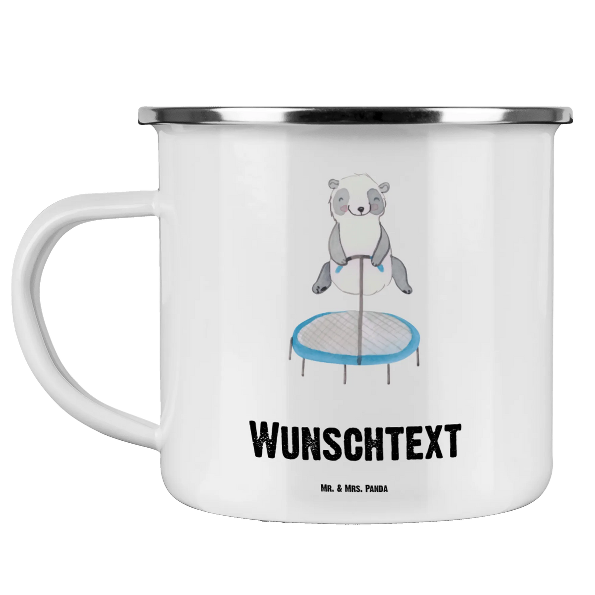 Personalised enamel cup panda trampoline jumping Gift, sport, hobby, giving, thank you, award, profit, athlete, trampoline gymnastics, trampoline jumping, gym