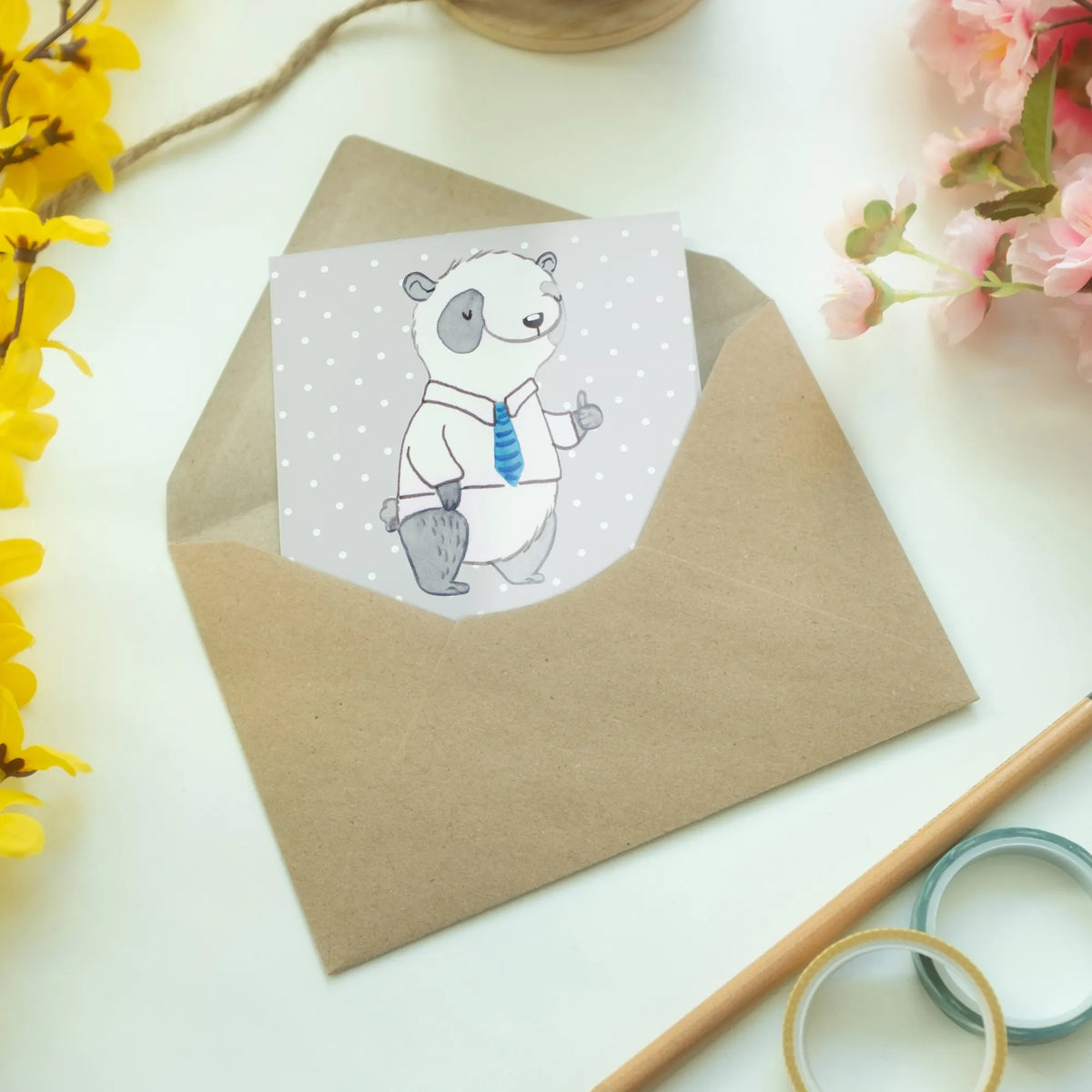 Kartka okolicznościowa Panda Najlepszy ojciec adopcyjny na świecie dla, Dziękuję, Prezent, Wręczyć, Urodziny, Prezent urodzinowy, Pomysł na prezent, Podziękować, Upominek, Sprawić radość, Tip na prezent
