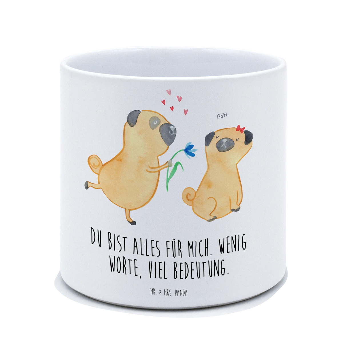 XL flower pot pug In love woof, dog mama, love dogs, love for dogs, dog decorative items, bag with dog print, funny gifts for dog owners, what do you give a dog lover, dog breed, Christmas gifts for dogs, gifts for dogs, dog sayings, mutt, hound, Pug, dog love, love saying. Engaged, gift friend, in love, boob