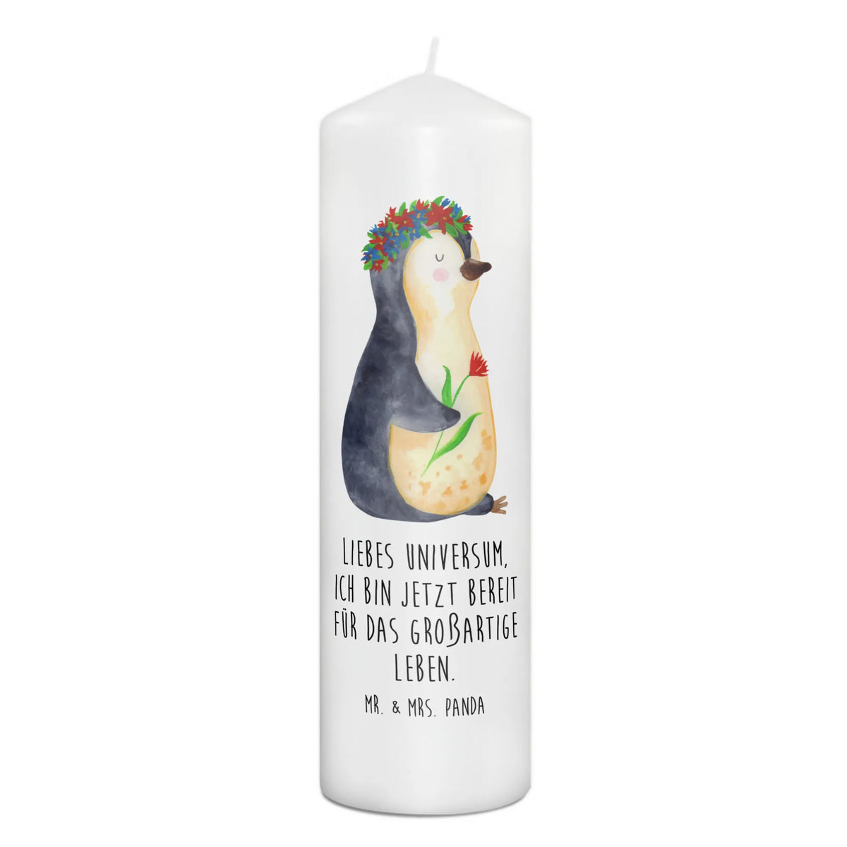 świeca pingwin kwiaty Erinnerungskerze, Stumpenkerze, Kerze, Bedruckte Kerze, Zylinderkerze, Blockkerze, Erinnerungslicht, Wachskerze, Pinguin, Lebenslust, Wünsche, Blumenkranz, Pinguine, Universum, Leben, Motivation, Ziele, Geschenkidee, Liebeskummer, Lebensziele