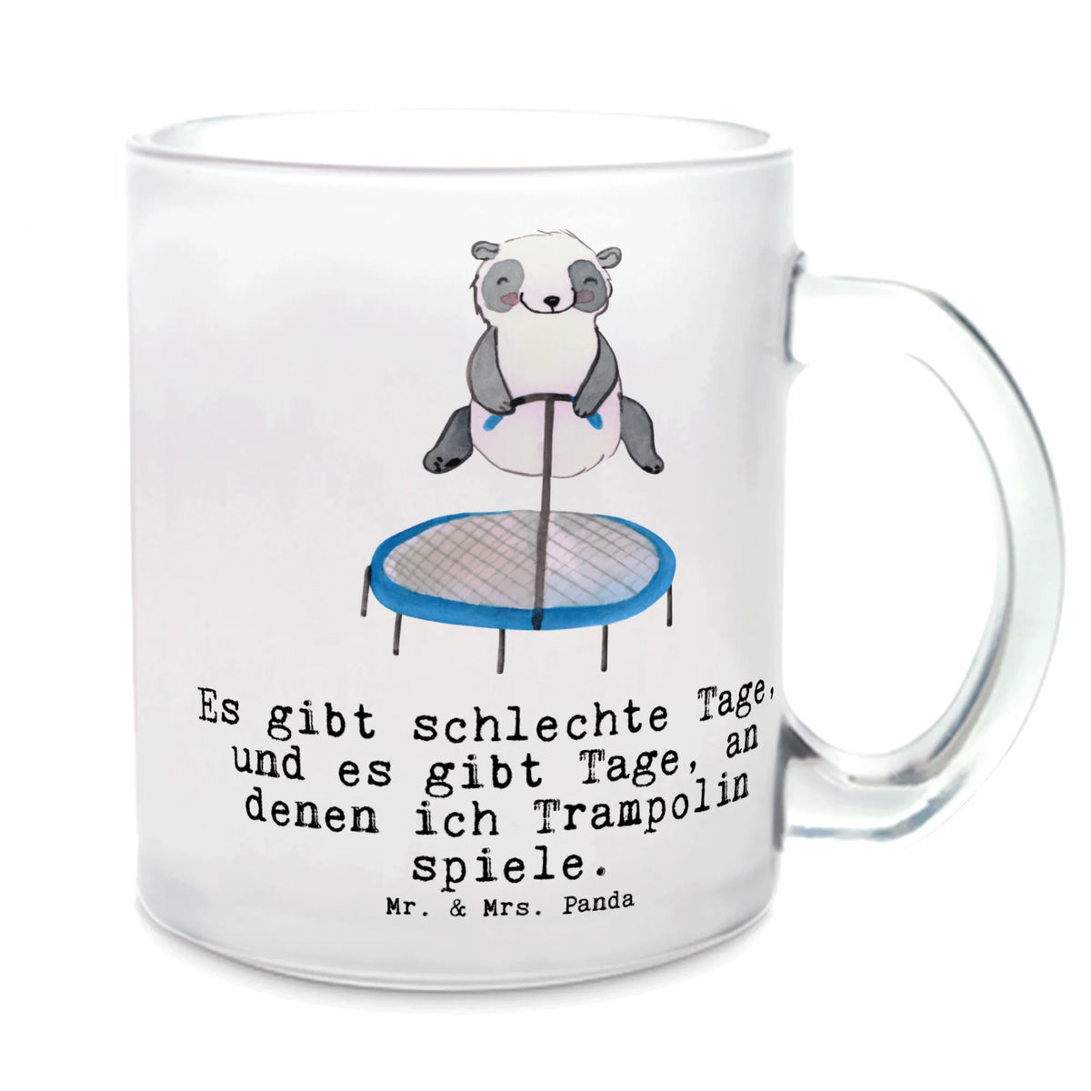 Glass tea cup panda trampoline jumping tea, mug, glass, Tea cup, tea glass, Gift, sport, hobby, giving, thank you, award, profit, athlete, gym, trampoline gymnastics, trampoline jumping