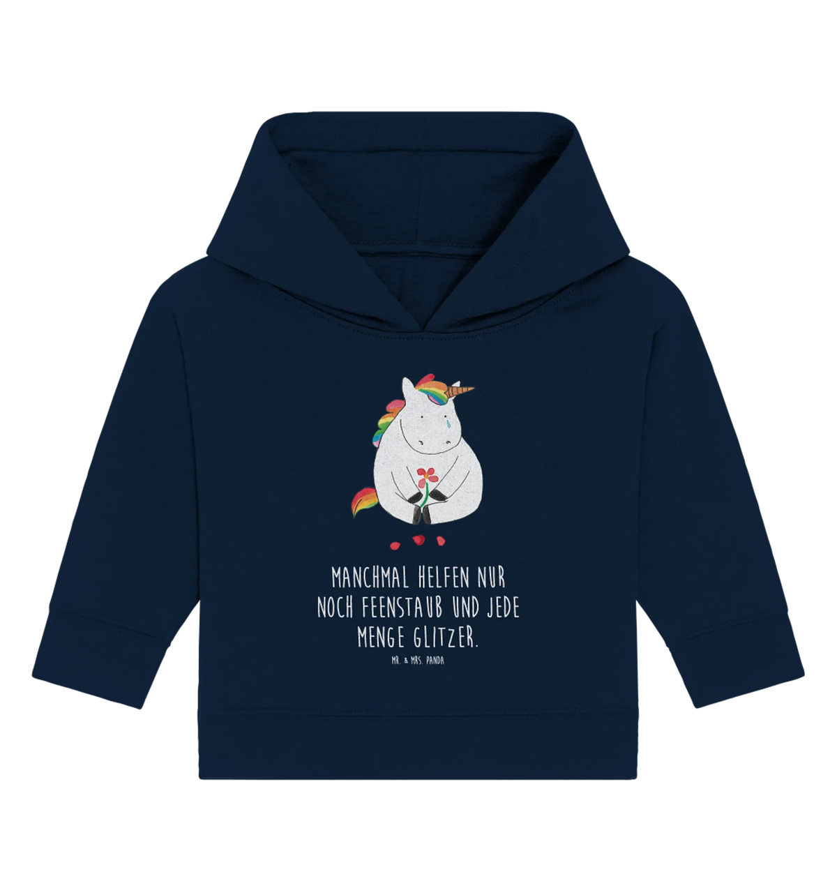Organic Baby Hoodie Einhorn Traurig Baby Kapuzenshirt, Baby Kapuzensweatshirt, Baby Hoodie, Unicorn, Einhörner, Einhorn, Einhorn Deko, Trösten. Freundschaft, Blume, Liebe, Trauer, Freunde, Grußkarte, Glitzer