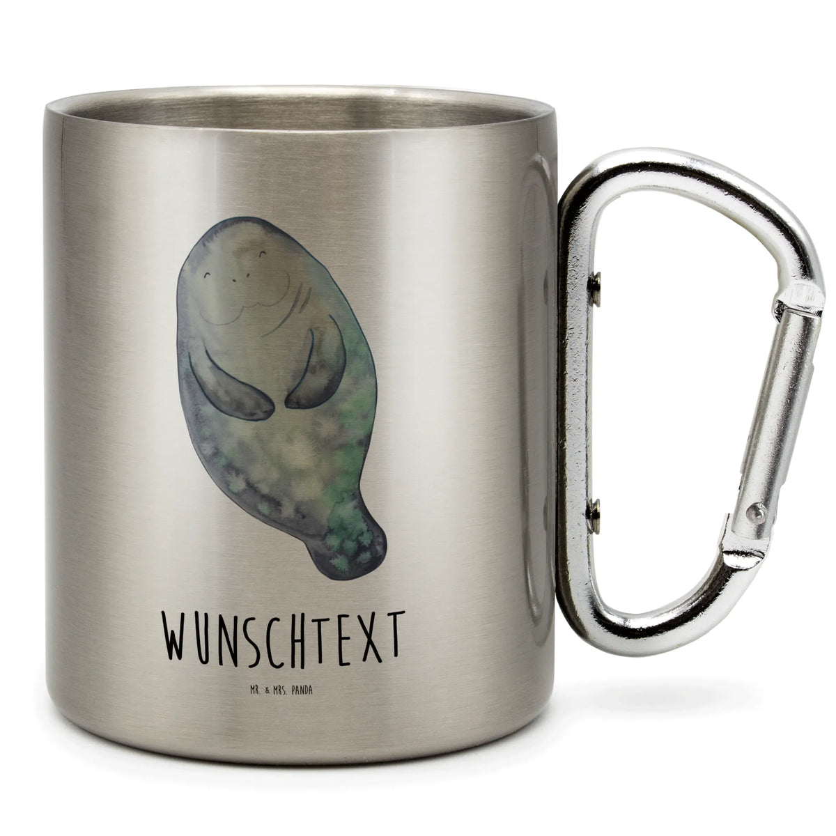 Personalized Stainless Steel Mug manatee happy Seafood, aquatic animals, ocean, sea, fish, shells, corals, reef, whale, narwhal, sea urchin, lobster, platypus, turtle, manatee, crocodile, orca, shrimp, gifts for seafood lovers, water world, underwater animals, underwater world, vacation, deep sea, seafood fans, gift ideas, seafood decoration, seafood posters, Self-love, Lovesickness, New start, Satisfaction, Respect, Girlfriend, Manatees, Manatee, Carefulness, New beginning
