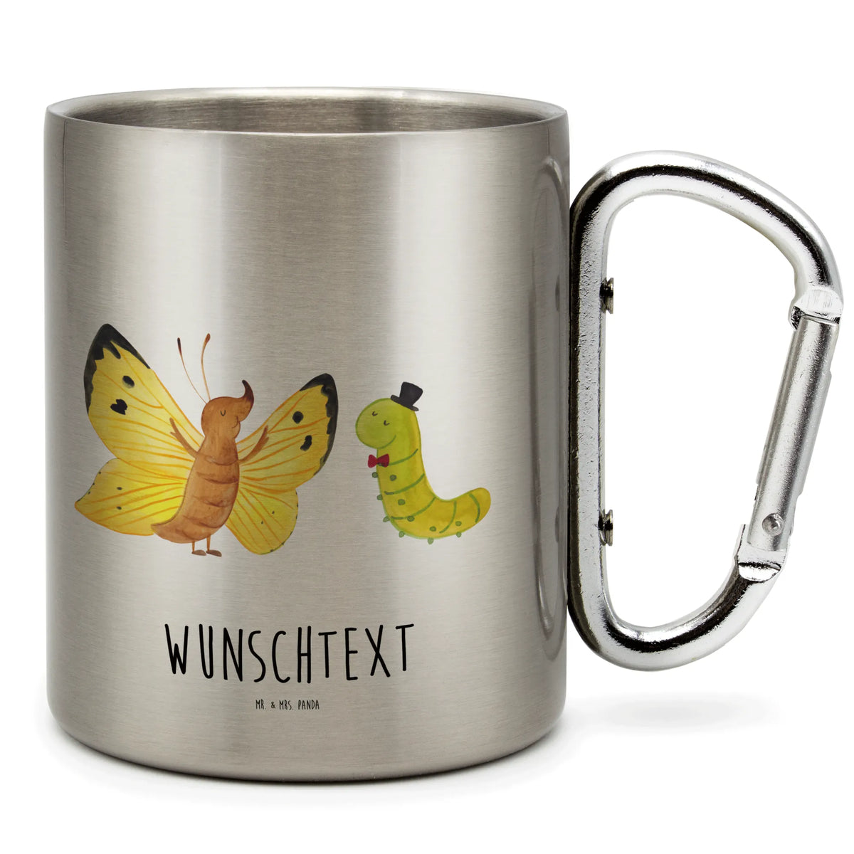 Personalized Stainless Steel Mug Caterpillar butterfly small animals, cute, funny, cute animal motives, hand drawn, small world, funny sayings, good mood, happy, gifts, gift ideas, special gifts, animal lover, card, growing up, hat, lemon butterfly, Caterpillar, cocoon, beauty, butterfly, development