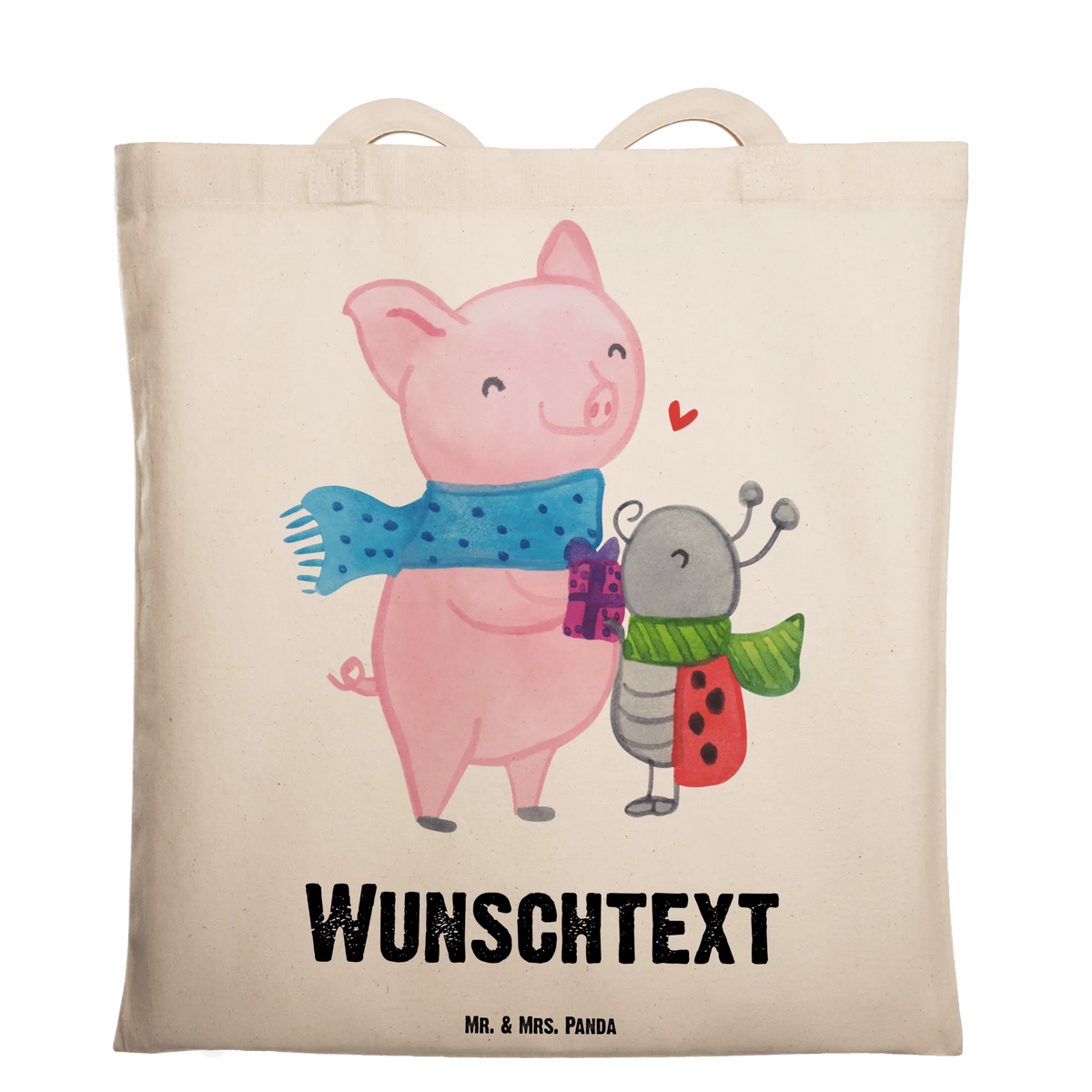 Personalised tote bag Glow Pig Snuggle Christmas time, snow
