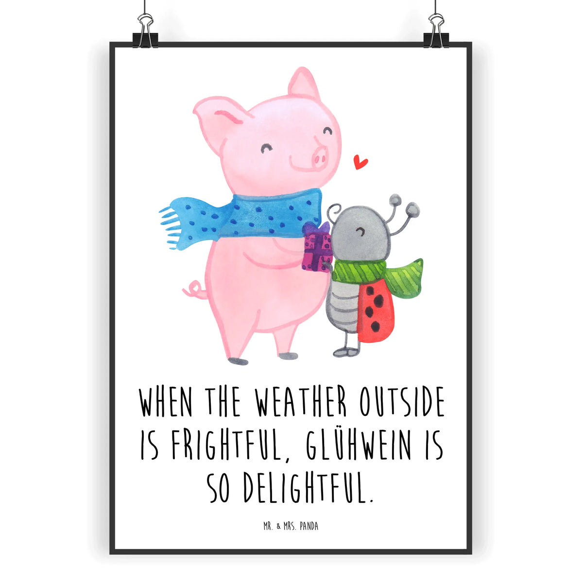 Poster Glow Pig Snuggle Christmas time, snow