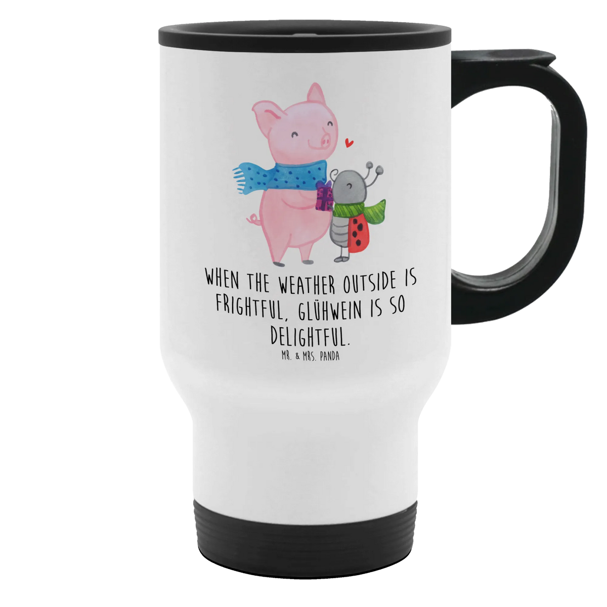 Insulated mug Glow Pig Snuggle Christmas time, snow
