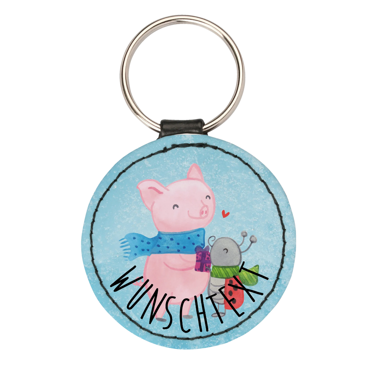 Personalised key ring Glow Pig Snuggle Christmas time, snow