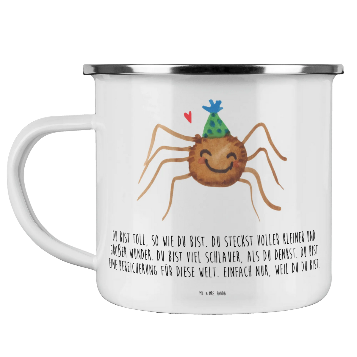 Kempingowy kubek emaliowany Pająk Agata Impreza blechbecher, Teetasse, Teebecher, Haferl, Outdoor Becher, Campingbecher, Blechtasse, Tasse Emaille, Campingtasse, becher emaille, wandertasse, Pott, Emaille Becher, Reisebecher, metallbecher, Emaille Tasse, Outdoor Tasse, Emailletasse, Motivtasse, wanderbecher, Kaffeepott, outdoortasse, emaillebecher, reisetasse, Spinne Agathe, Spinne, Agathe, Videos, Merchandise, Motivation, Selbstliebe, Wunder, Glück