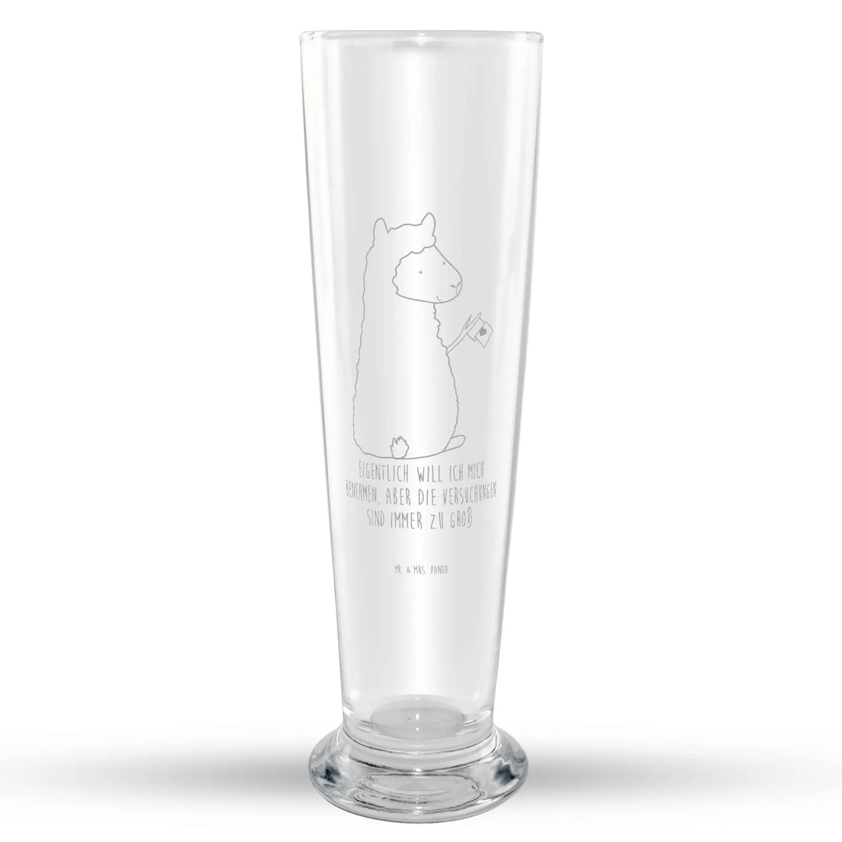 Weizenglas Alpaka Fahne Bierglas, Bier Glas, Weizenbier Glas, Weißbierglas, Mr & Mrs Panda Weizenglas, Weizen Glas, Lama, Alpaka, Liebe, Alpakas, Lamas