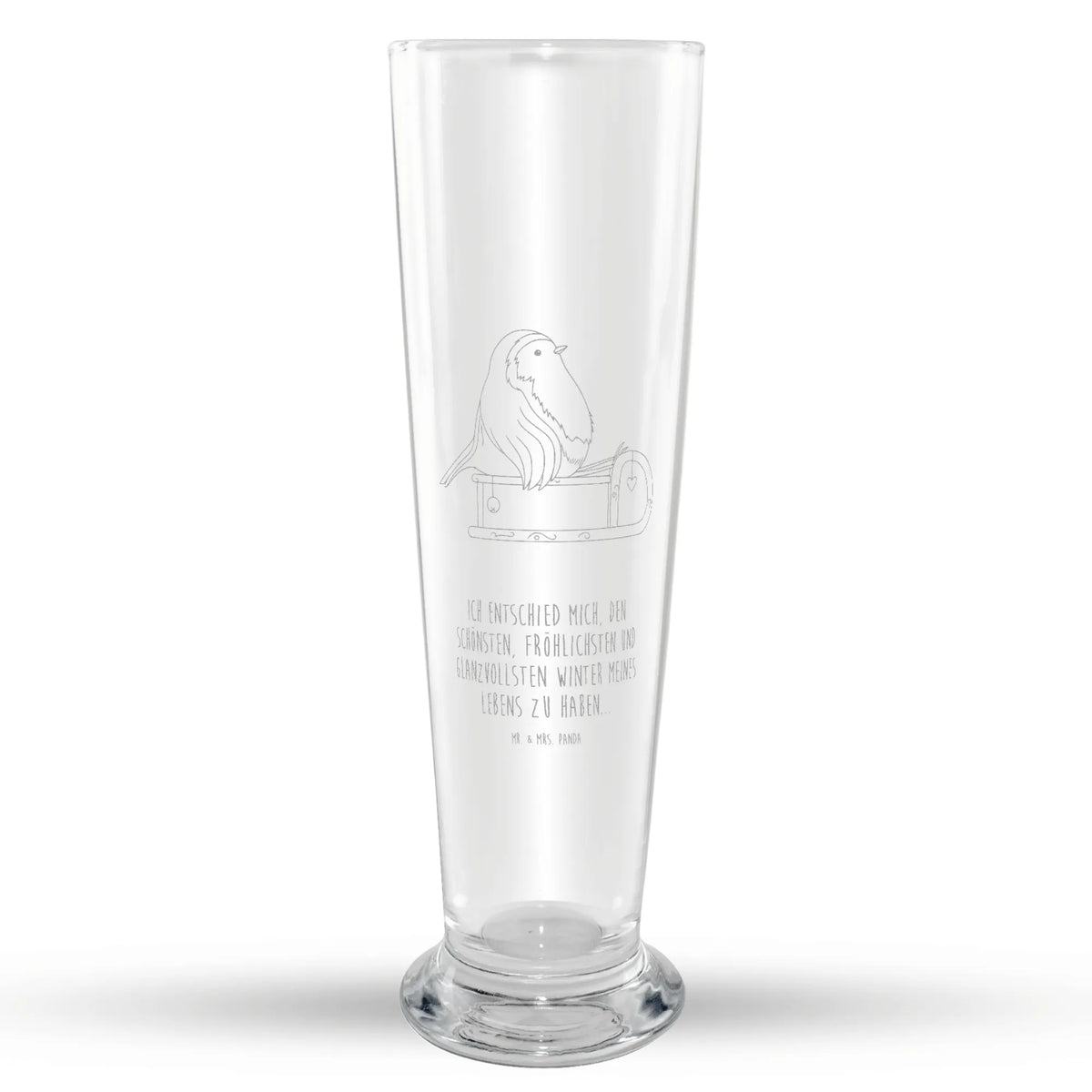 Weizenglas Rotkehlchen Schlitten Bierglas, Weizen Glas, Weißbierglas, Bier Glas, Mr & Mrs Panda Weizenglas, Weizenbier Glas, Weihnachten, Winter, Weihnachtsdeko, Nikolaus, Advent, Heiligabend, Wintermotiv, Schlitten, Vogel