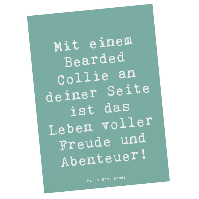 Postcard Saying Mit einem Bearded Collie an deiner Seite ist das Leben voller Freude und Abenteuer!