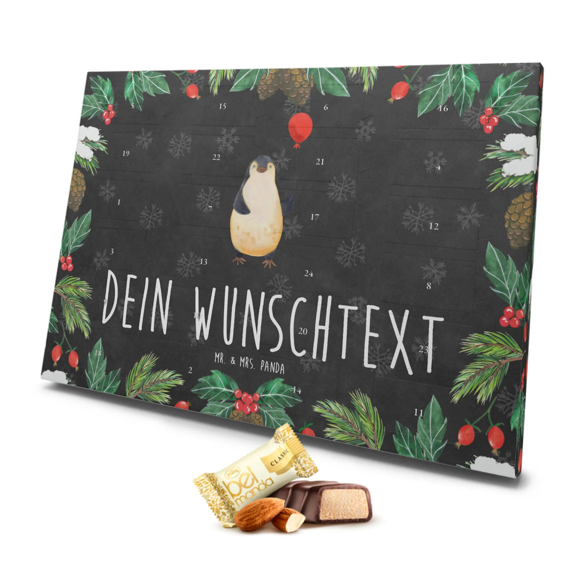 Personalisierter Marzipan Adventskalender Pinguin Luftballon Personalisierter Marzipan Adventskalender, Pinguin, beste Freundin, Luftballon, Motivation, Geschenkidee, neues Leben, Liebe, Pinguine, Glück, Tagträume, Neustart, Lebenslust, Geschenk Freundin