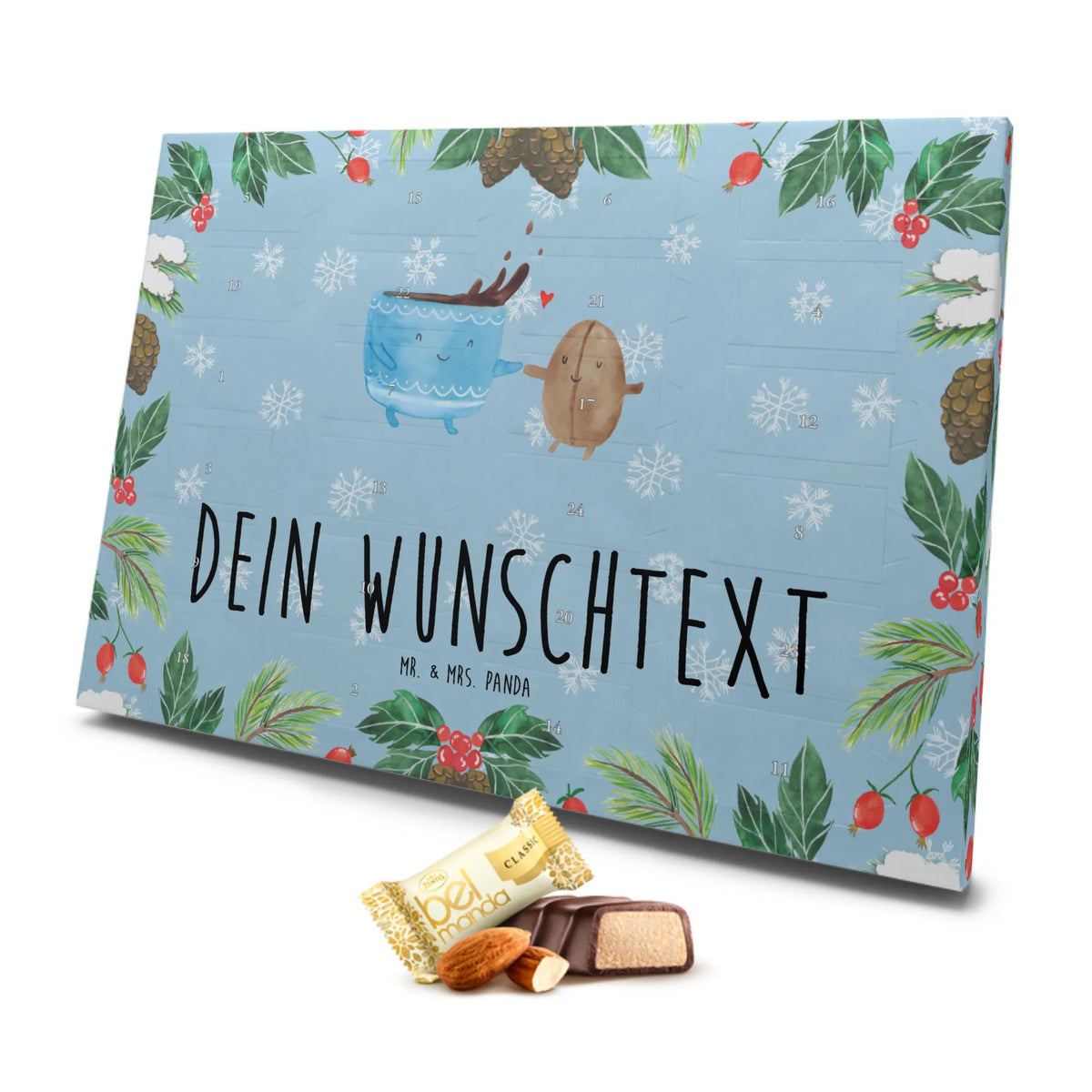 Personalisierter Marzipan Adventskalender Kaffee Bohne Personalisierter Marzipan Adventskalender, Tiermotive, Gute Laune, lustige Sprüche, Tiere, Kaffee, Glück, Genuss, Zufriedenheit, Kaffeebohne
