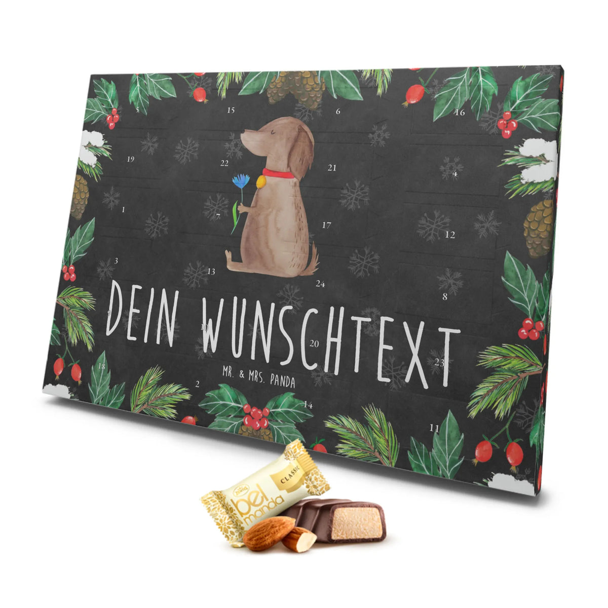 Personalisierter Marzipan Adventskalender Hund Blume Personalisierter Marzipan Adventskalender, Hund, Hundemotiv, Haustier, Hunderasse, Tierliebhaber, Hundebesitzer, Sprüche, Hundeliebe, Hunde, Frauchen