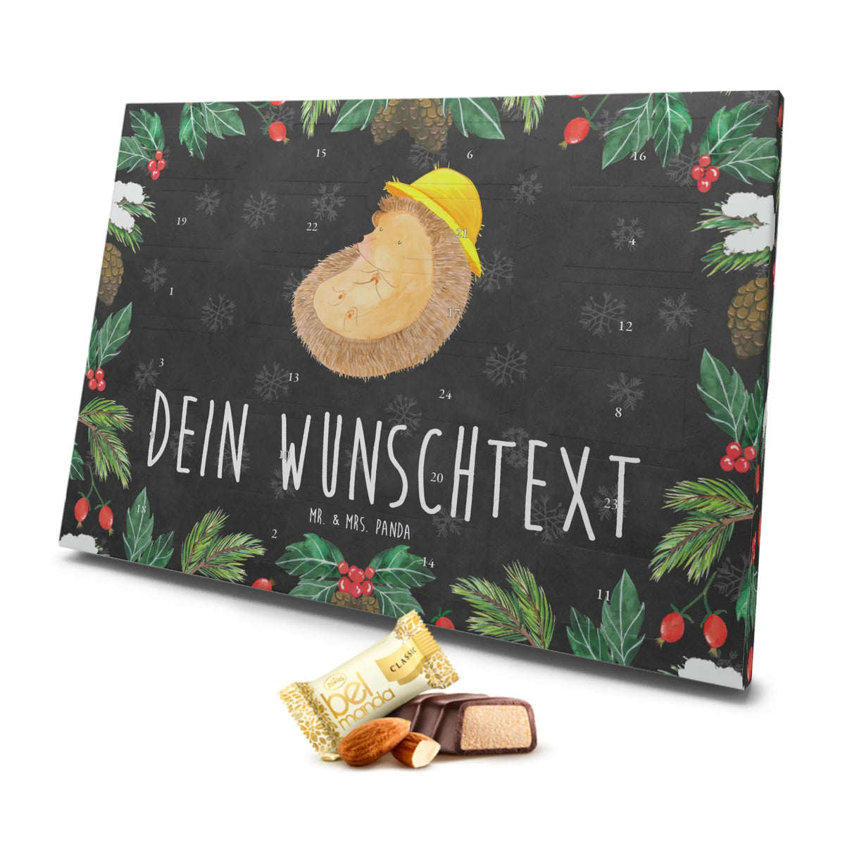 Personalisierter Marzipan Adventskalender Igel Beten Personalisierter Marzipan Adventskalender, Tiermotive, Gute Laune, lustige Sprüche, Tiere, Igel, Leben, beten, Dankbar sein, Dankbarkeit, Igel mit Hut, Sonnenhut, Amen, genießen, dankbar, Gott