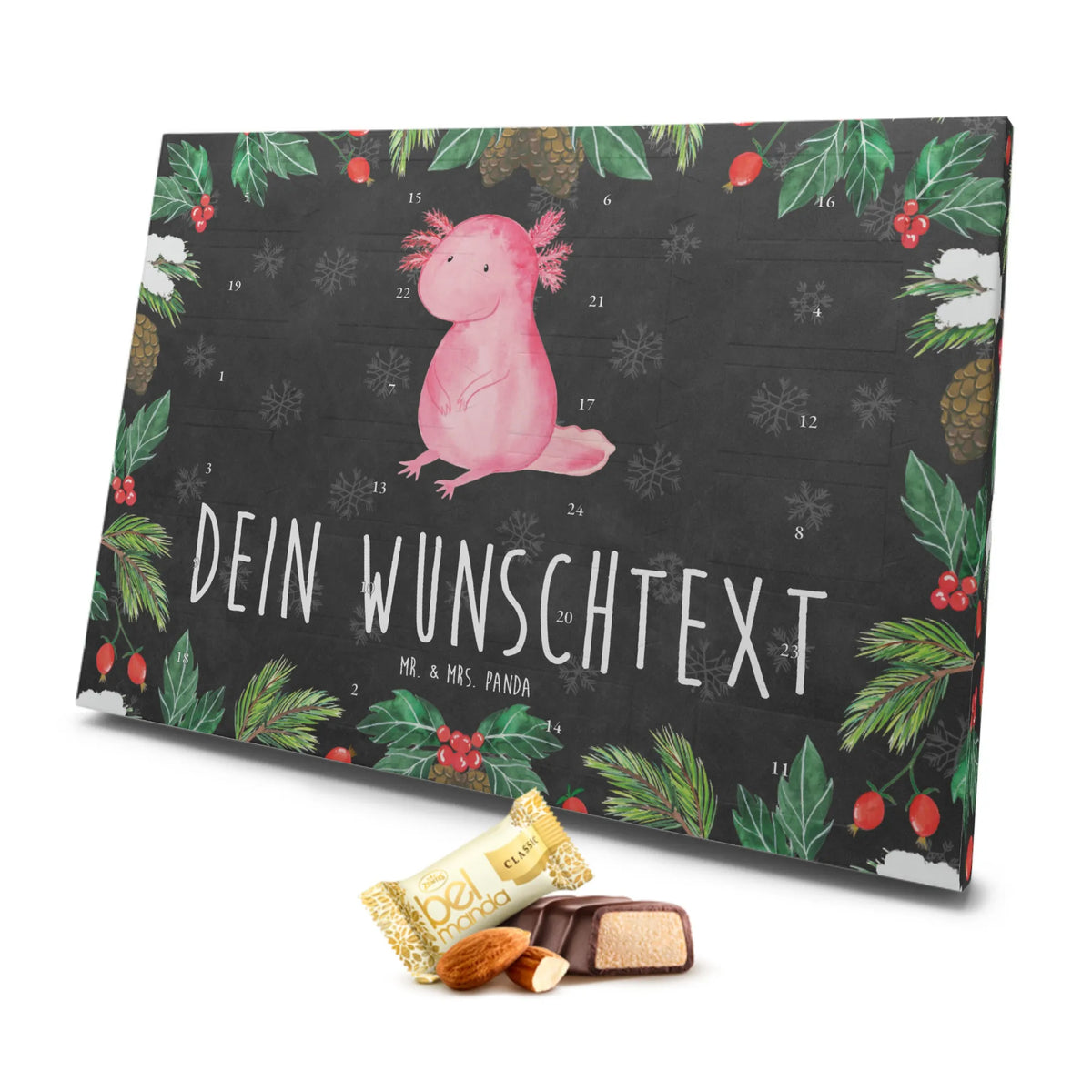 Personalisierter Marzipan Adventskalender Axolotl null Personalisierter Marzipan Adventskalender, Axolotl, Molch, fröhlich, Weisheit, zufrieden, Axolot, Freundin, Liebe, Lebensweisheit, vergnügt, Lebensstil