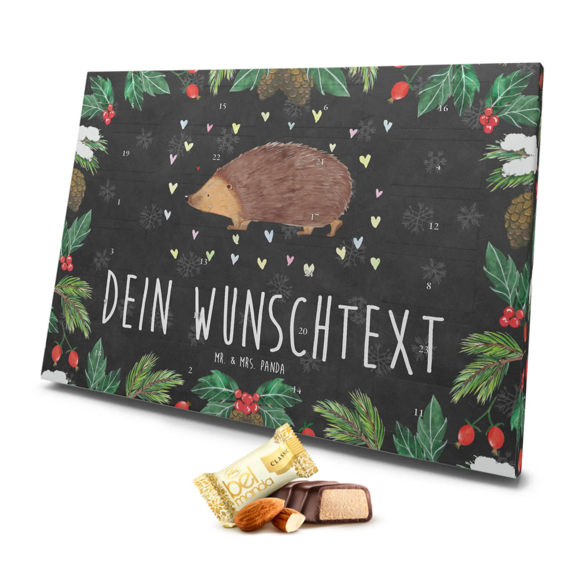 Personalisierter Marzipan Adventskalender Igel Herzen Personalisierter Marzipan Adventskalender, Tiermotive, Gute Laune, lustige Sprüche, Tiere, Liebe, Leben, Vertrauen, Kuss, Igel, Herzen, Herz