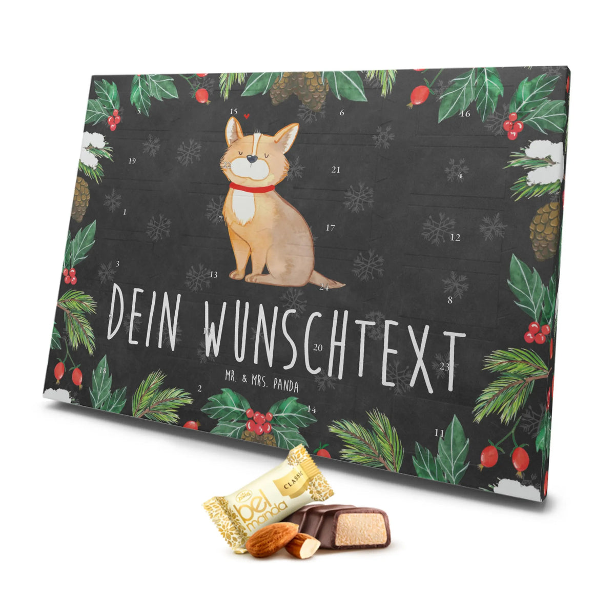 Personalisierter Marzipan Adventskalender Hund Glück Personalisierter Marzipan Adventskalender, Hund, Hundemotiv, Haustier, Hunderasse, Tierliebhaber, Hundebesitzer, Sprüche, Hundemama, Spruch, Hundeliebe, Corgie, Liebe