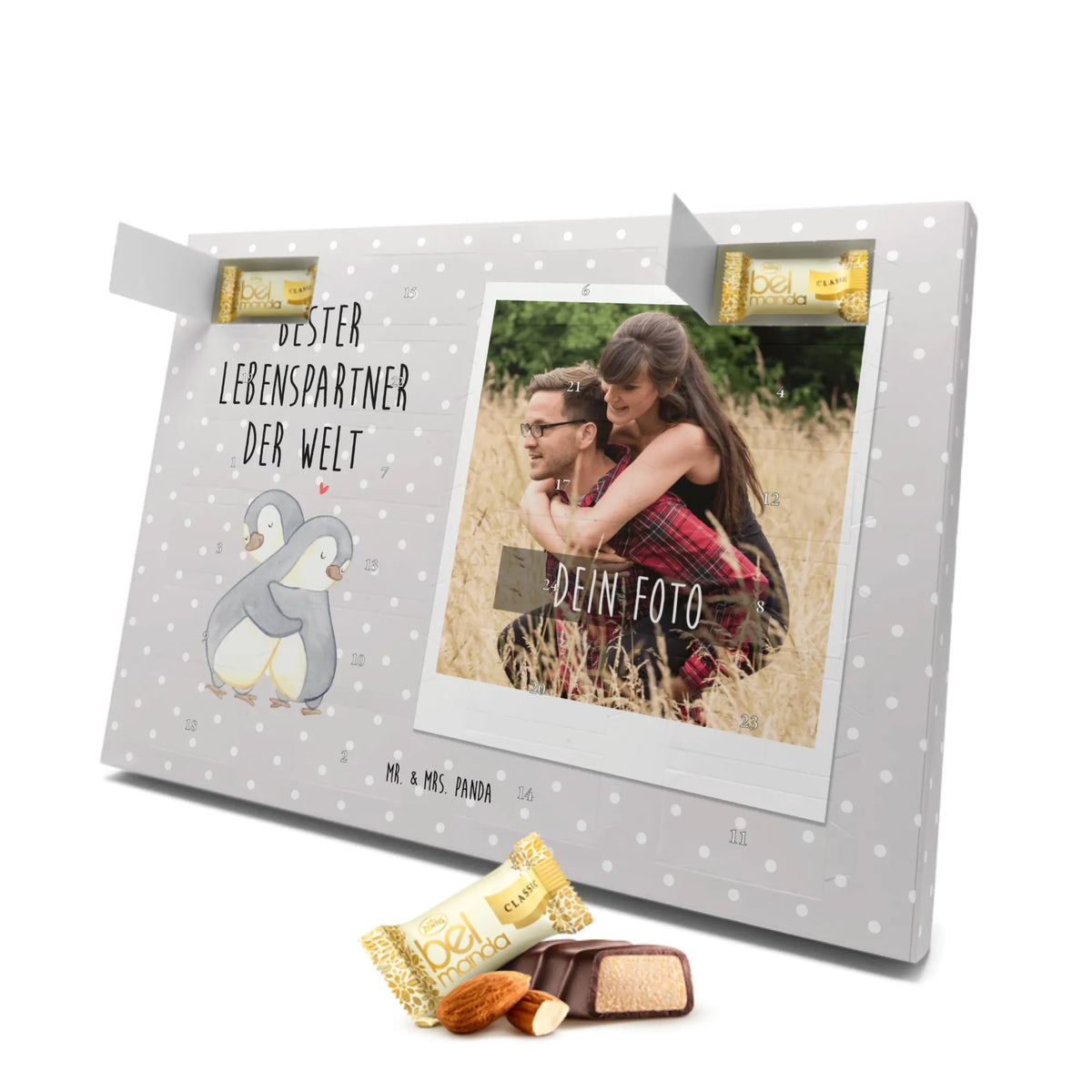 Personalisierter Marzipan Foto Adventskalender Pinguin Bester Lebenspartner der Welt Personalisierter Marzipan Foto Adventskalender, für, Dankeschön, Geschenk, Schenken, Geburtstag, Geburtstagsgeschenk, Geschenkidee, Danke, Bedanken, Mitbringsel, Freude machen, Geschenktipp, Ehemann, Ehepartner, Freundin, Freund, Partner, verliebt, Lebenspartner, Ehefrau, Hochzeitstag, Liebe