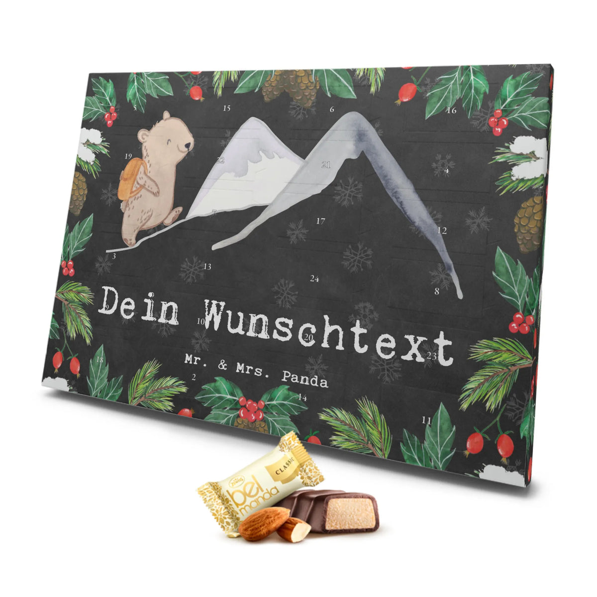 Personalisierter Marzipan Adventskalender Bär Bergsteigen Personalisierter Marzipan Adventskalender, Geschenk, Sport, Sportart, Hobby, Schenken, Danke, Dankeschön, Auszeichnung, Gewinn, Sportler, Alpinismus, wandern, Bergsteigen, Alpinwandern, Bergsport, Trekking