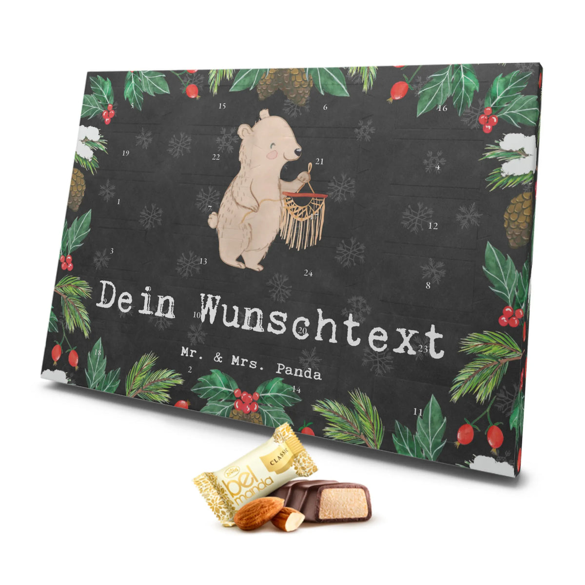 Personalisierter Marzipan Adventskalender Bär Makramee Personalisierter Marzipan Adventskalender, Geschenk, Sport, Sportart, Hobby, Schenken, Danke, Dankeschön, Auszeichnung, Gewinn, Sportler, Basteln, Makramee, Basteln mit Makramee
