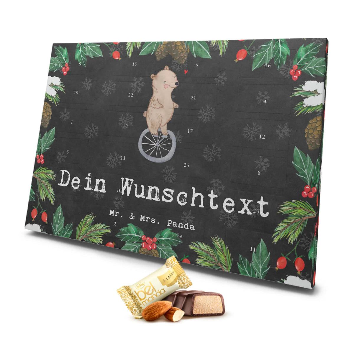 Personalisierter Marzipan Adventskalender Bär Einrad fahren Personalisierter Marzipan Adventskalender, Geschenk, Sport, Sportart, Hobby, Schenken, Danke, Dankeschön, Auszeichnung, Gewinn, Sportler, Einrad fahren