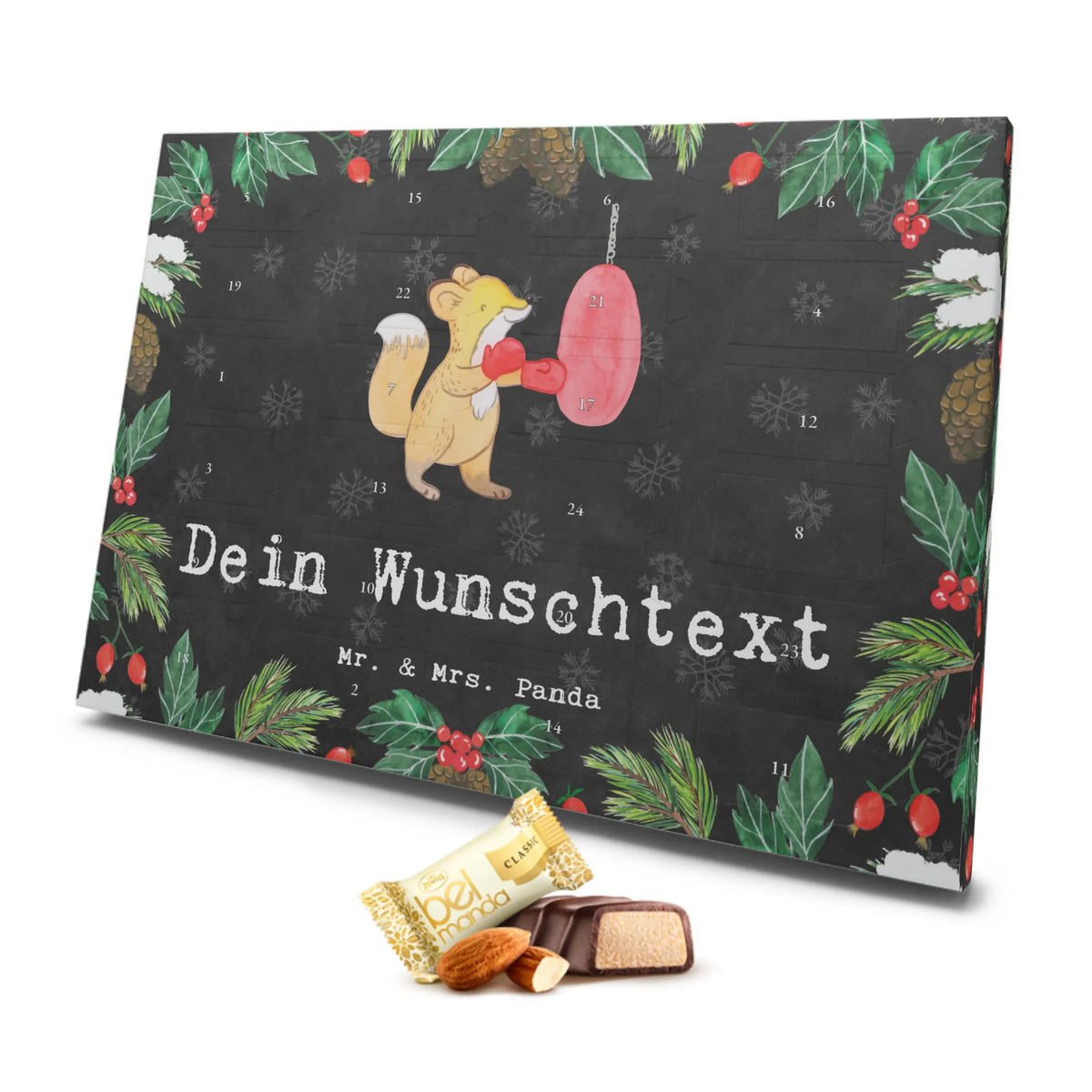 Personalisierter Marzipan Adventskalender Fuchs Boxen Personalisierter Marzipan Adventskalender, Geschenk, Sport, Sportart, Hobby, Schenken, Danke, Dankeschön, Auszeichnung, Gewinn, Sportler, Boxtraining, Boxen, Boxkampf