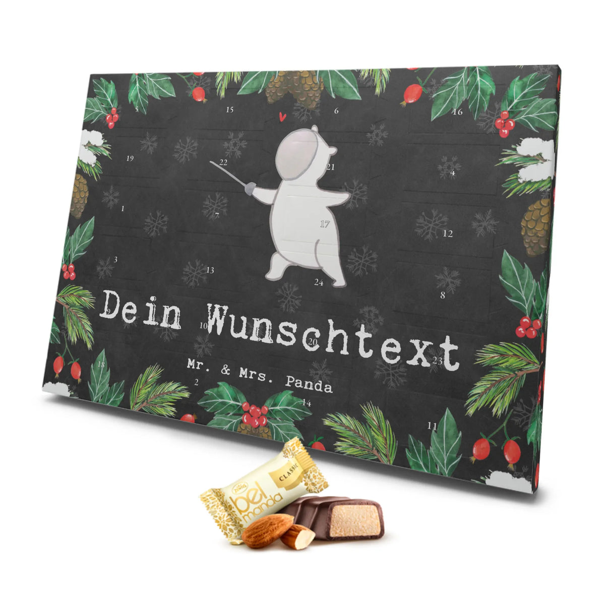 Personalisierter Marzipan Adventskalender Panda Fechten Personalisierter Marzipan Adventskalender, Geschenk, Sport, Sportart, Hobby, Schenken, Danke, Dankeschön, Auszeichnung, Gewinn, Sportler, Fecht Club, Fechten, Fechter Bund, Fecht Verein