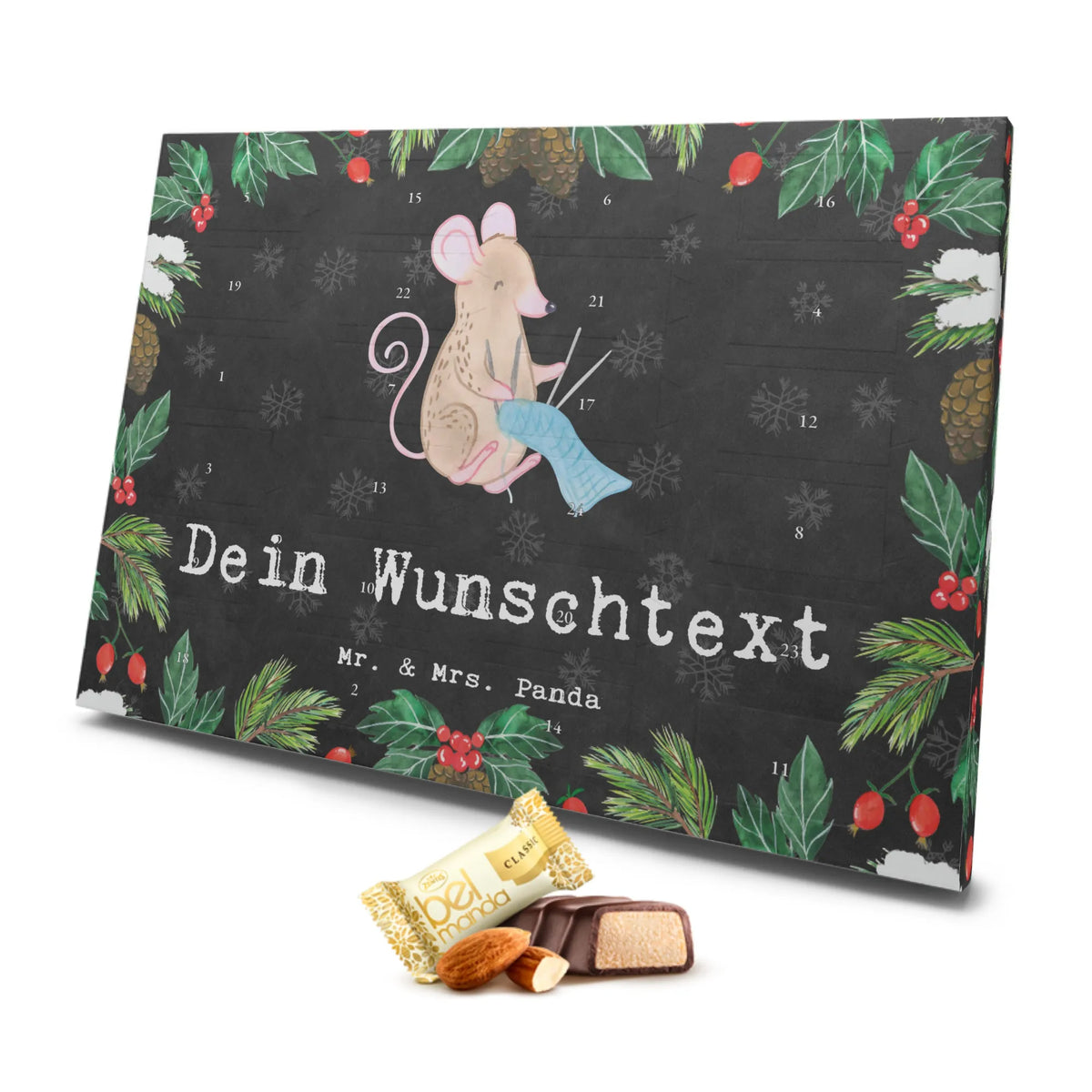 Personalisierter Marzipan Adventskalender Maus Stricken Personalisierter Marzipan Adventskalender, Geschenk, Sport, Sportart, Hobby, Schenken, Danke, Dankeschön, Auszeichnung, Gewinn, Sportler, DIY, Stricken