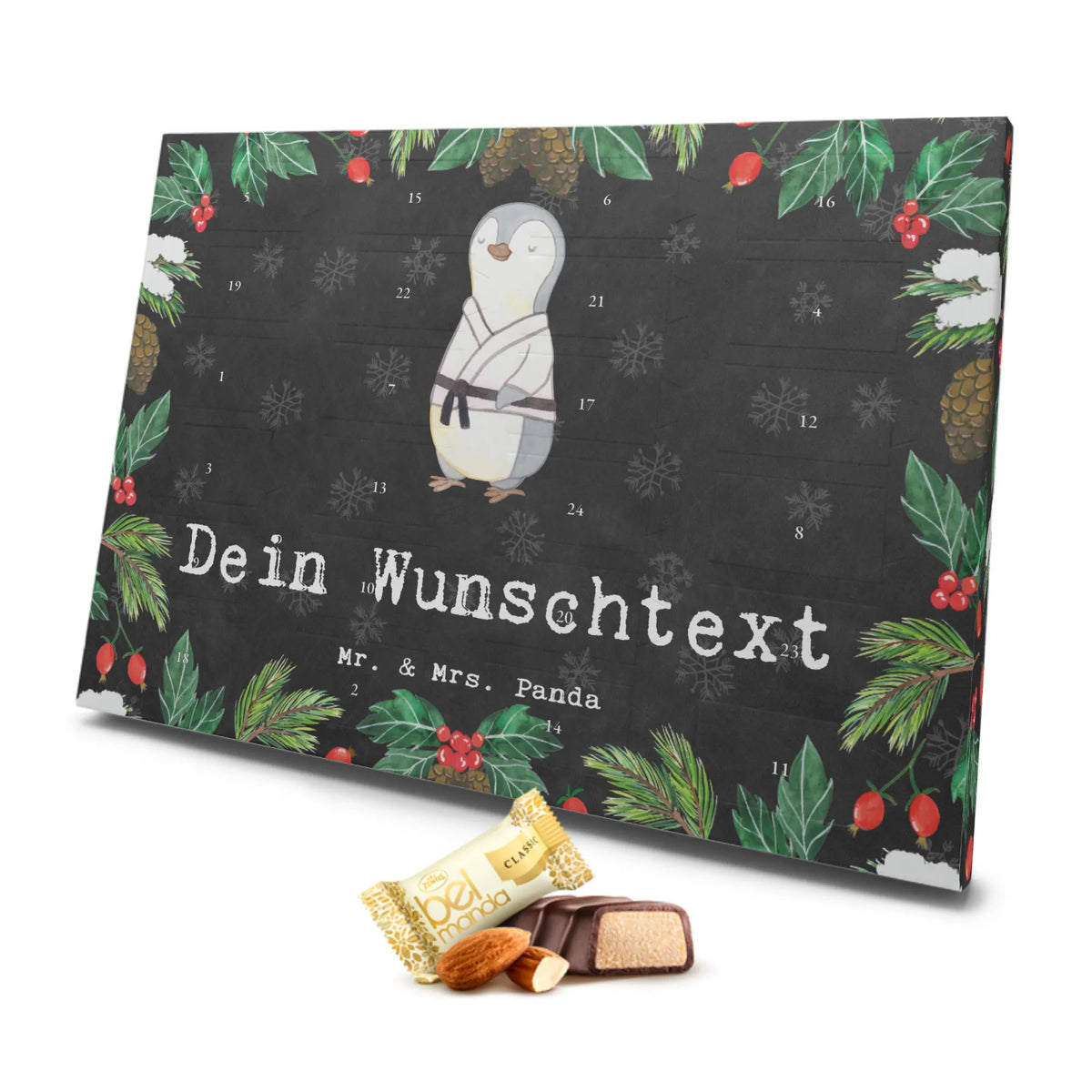 Personalisierter Marzipan Adventskalender Pinguin Karate Personalisierter Marzipan Adventskalender, Geschenk, Sport, Sportart, Hobby, Schenken, Danke, Dankeschön, Auszeichnung, Gewinn, Sportler, Kampfkunst, Karate, Karate Verein, Kampfsportart, Selbstverteidigung