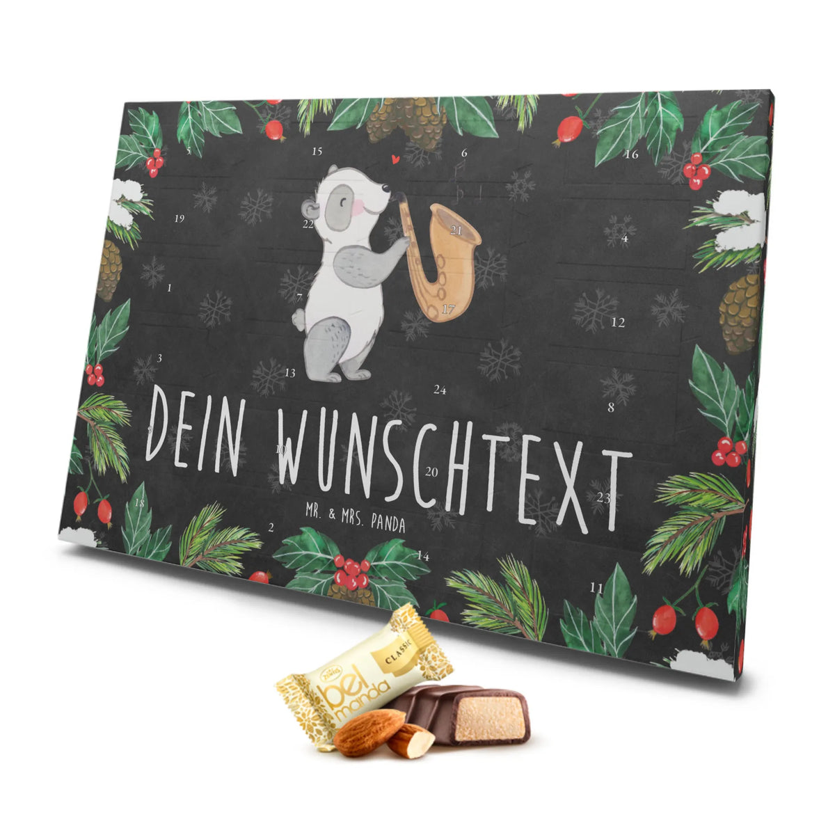 Personalisierter Marzipan Adventskalender Panda Saxophon Personalisierter Marzipan Adventskalender, Instrumente, Geschenke Musiker, Musikliebhaber, Orchester, Holzbläser, Saxophon, Jazz, Panda, Bigband