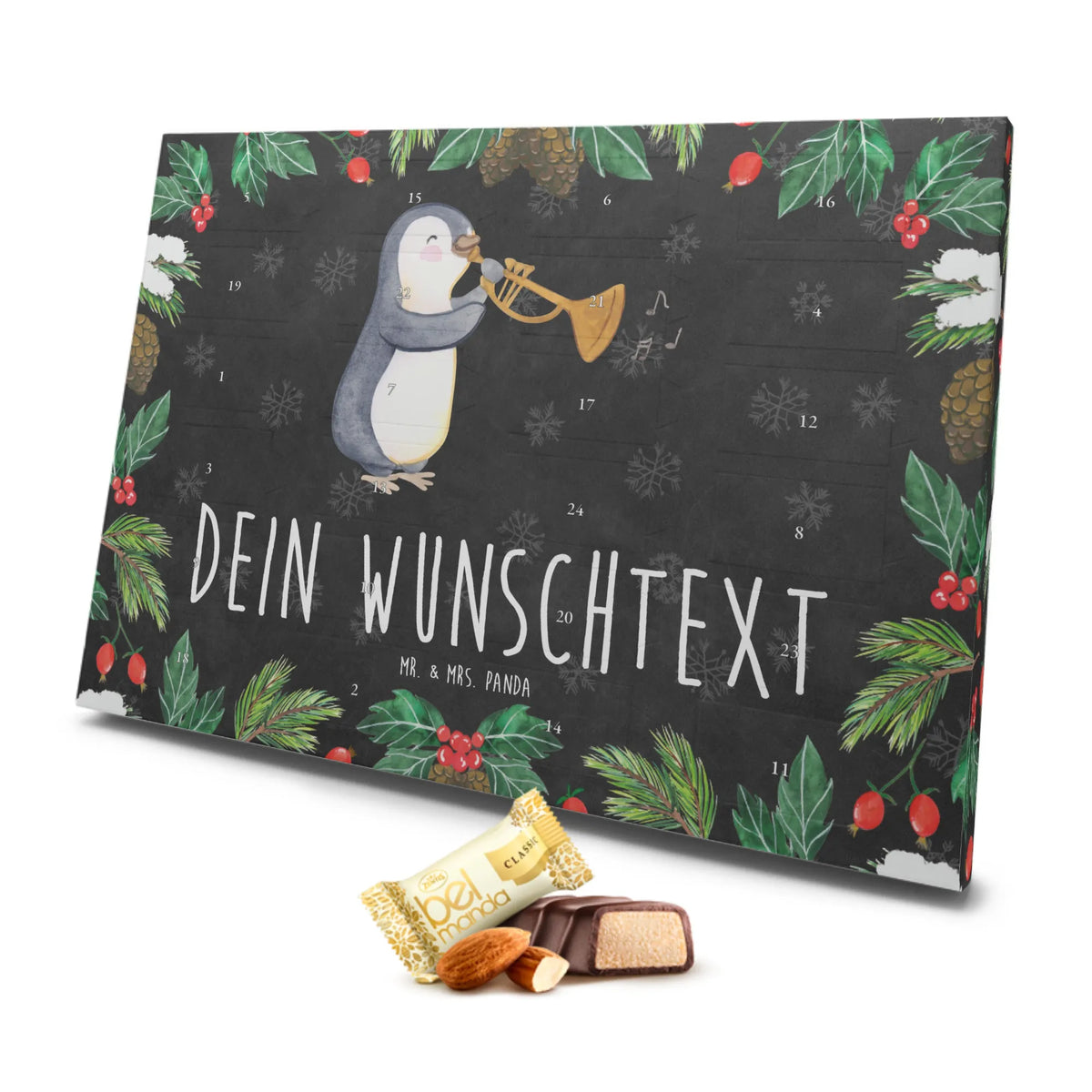 Personalisierter Marzipan Adventskalender Pinguin Posaune Personalisierter Marzipan Adventskalender, Instrumente, Geschenke Musiker, Musikliebhaber, Orchester, Blechblasinstrument, Jazz, Klassik, Bigband, Posaune, Pinguin