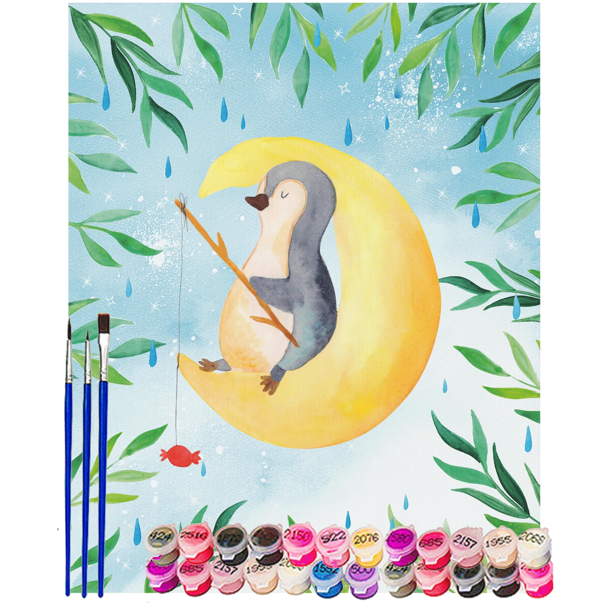 Paint by Numbers Penguin moon North Pole, Penguins, saying, insomnia, guest room, night's rest, bedroom, falling asleep, sleep, penguins