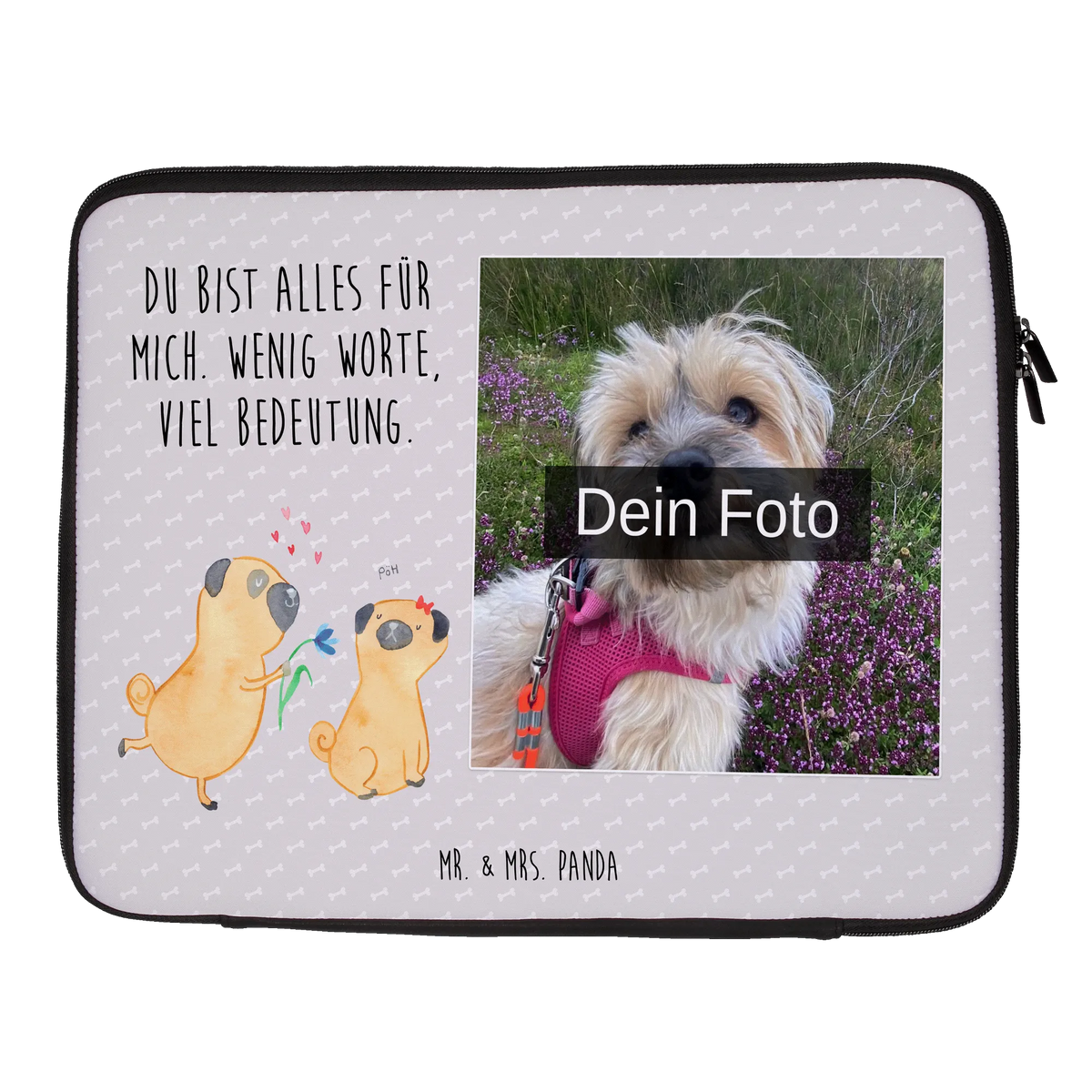 Spersonalizowana torba na notebook ze zdjęciem mops Zakochani Pies, rasa psa, właściciel psa, miłośnik zwierząt, motyw psa, zwierzę domowe, powiedzenia