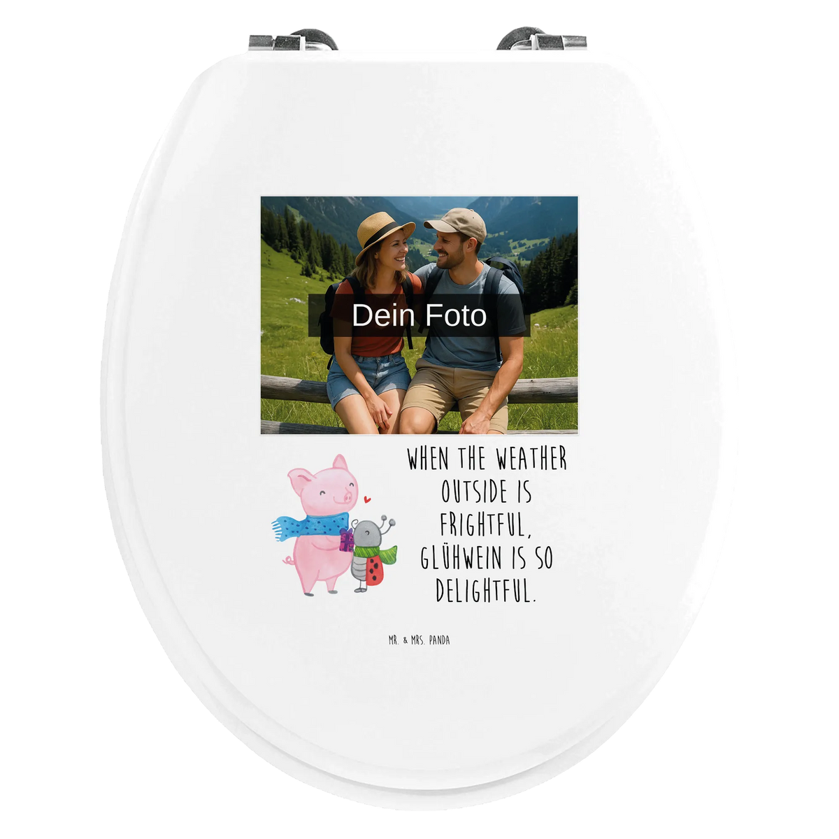 Personalized Photo Toilet Seat Motif Glow Pig Snuggle Christmas time, snow