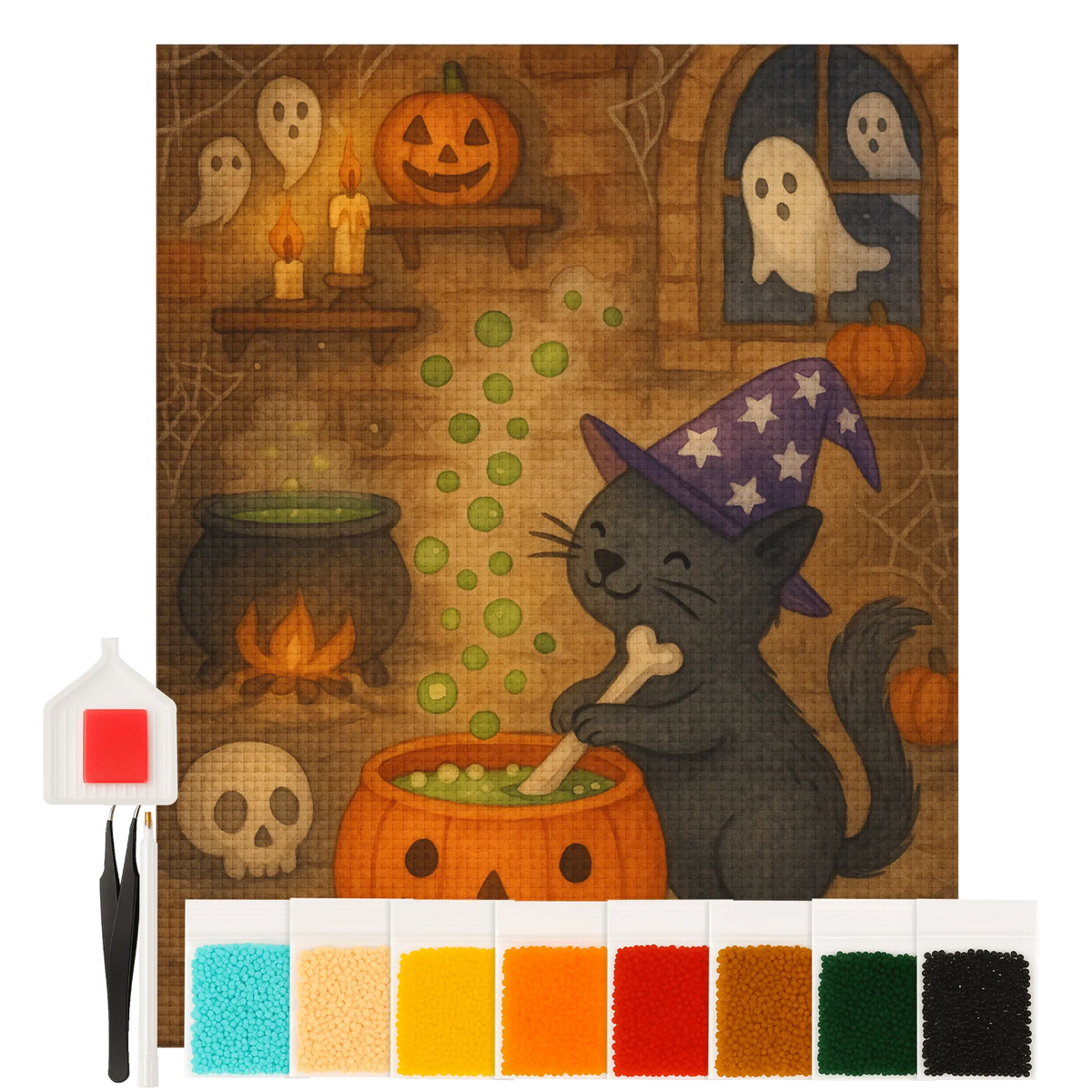 Diamond Painting Male Cat Cauldron Design Halloween, decoration, Martin singing, decor, gifts, giving