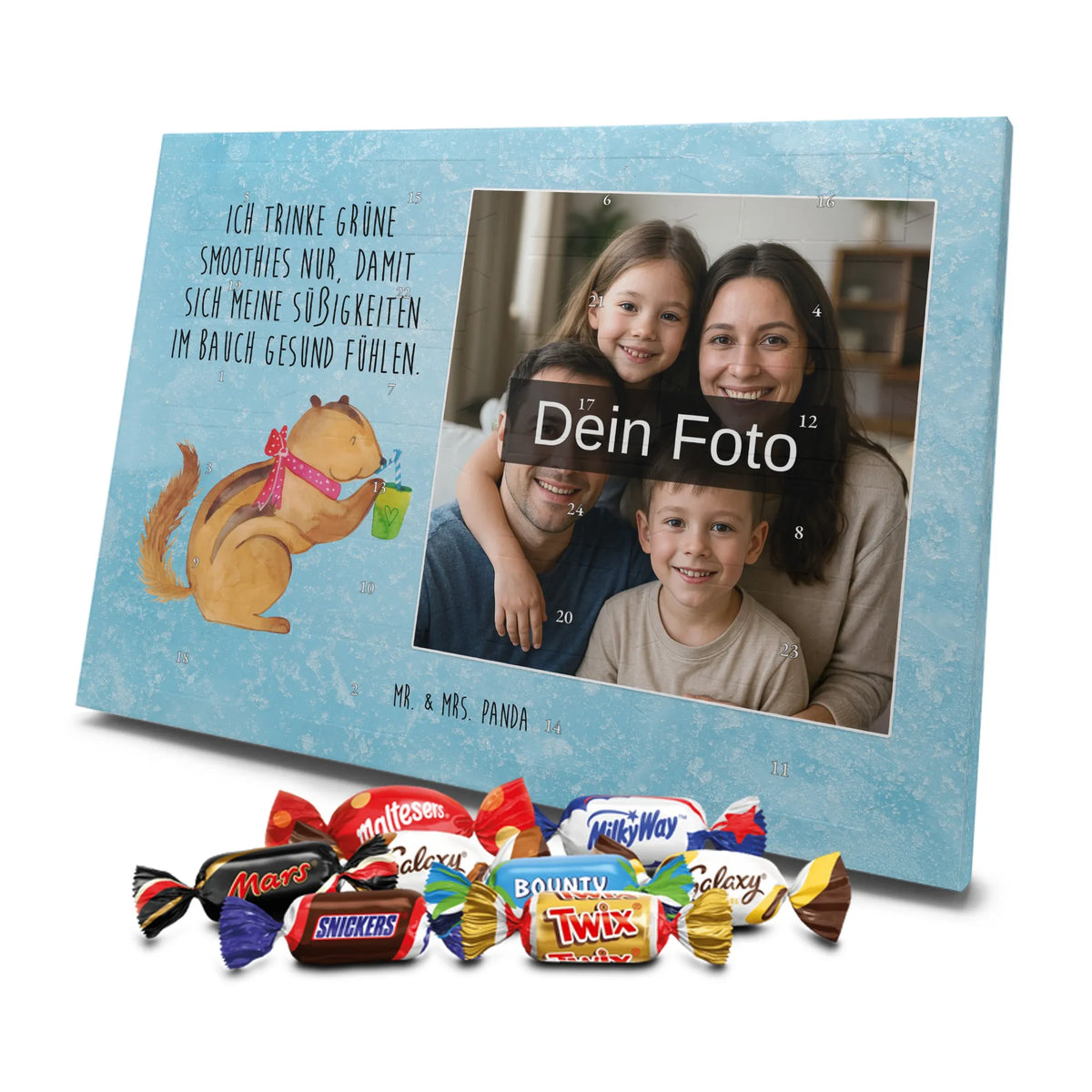 Personalisierter Schoko Foto Adventskalender Eichhörnchen Smoothie Fotokalender Advent, Foto Schokoladen Adventskalender, Foto Adventskalender, Personalisierter Schoko Foto Adventskalender, Schoko Foto Adventskalender, Tiere, Gute Laune, Lustige Sprüche, Tiermotive, Abnehmen, Eichhörnchen, Diät, Green Smoothies, Streifenhörnchen