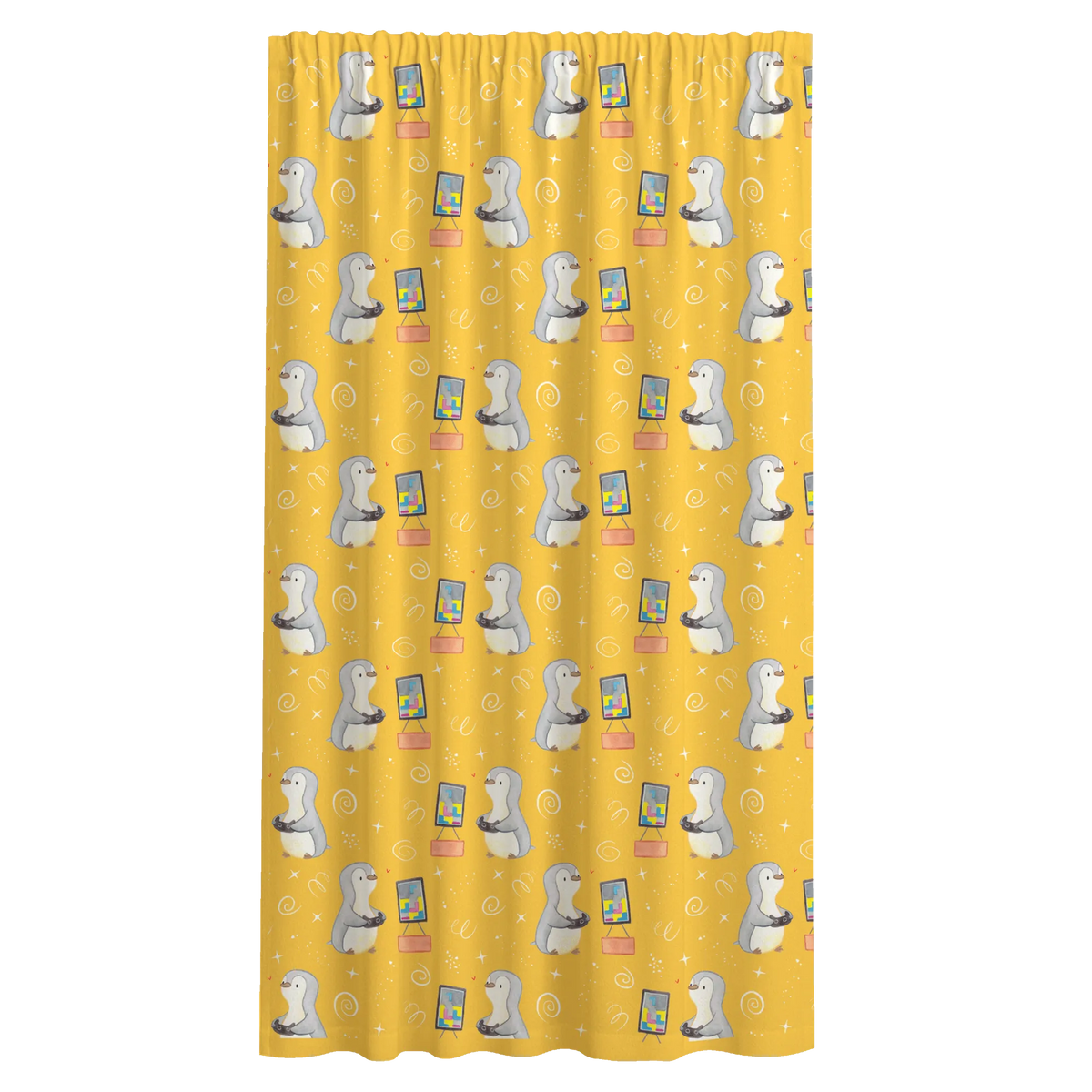 Vorhang Pinguin Zocken Muster Stoffvorhang, Gardinenschal, Flächenvorhang, Gardine, Seitenschal, Vorhang Schal, Baumwollvorhang, Vorhang, Schiebevorhang, Geschenk, Schenken, Sport, Sportart, Hobby, Danke, Dankeschön, Auszeichnung, Gewinn, Sportler, Videospiele, Gaming, Videogames, Zocken