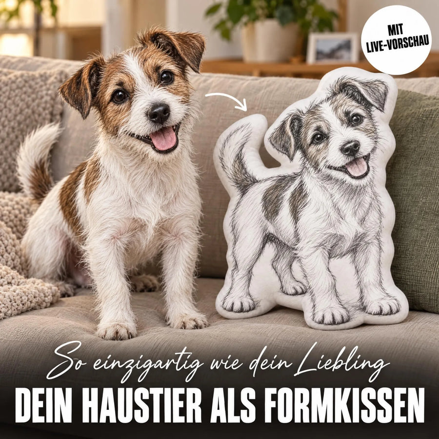 Personalisiertes Formkissen Haustier im Stil einer Bleistift Zeichnung