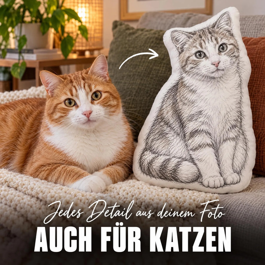 Personalisiertes Formkissen Haustier im Stil einer Bleistift Zeichnung