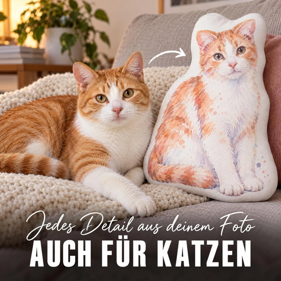 Personalisiertes Formkissen Haustier im Stil einer Aquarell Zeichnung